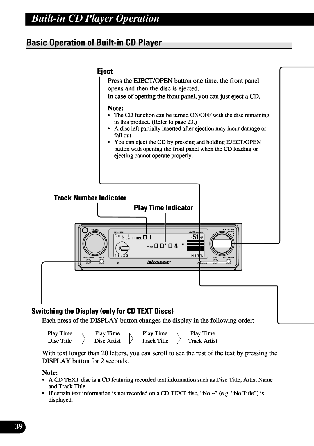 Pioneer DEX-P90RS owner manual Built-inCD Player Operation, Basic Operation of Built-inCD Player, Eject 