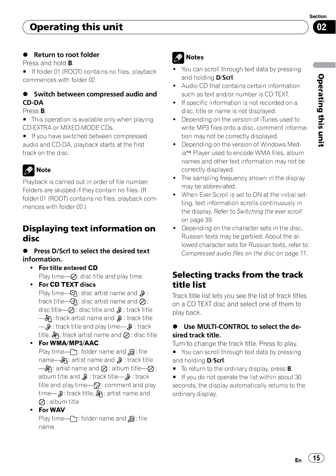 Pioneer DEX-P99RS operation manual Displaying text information on disc, Selecting tracks from the track title list 