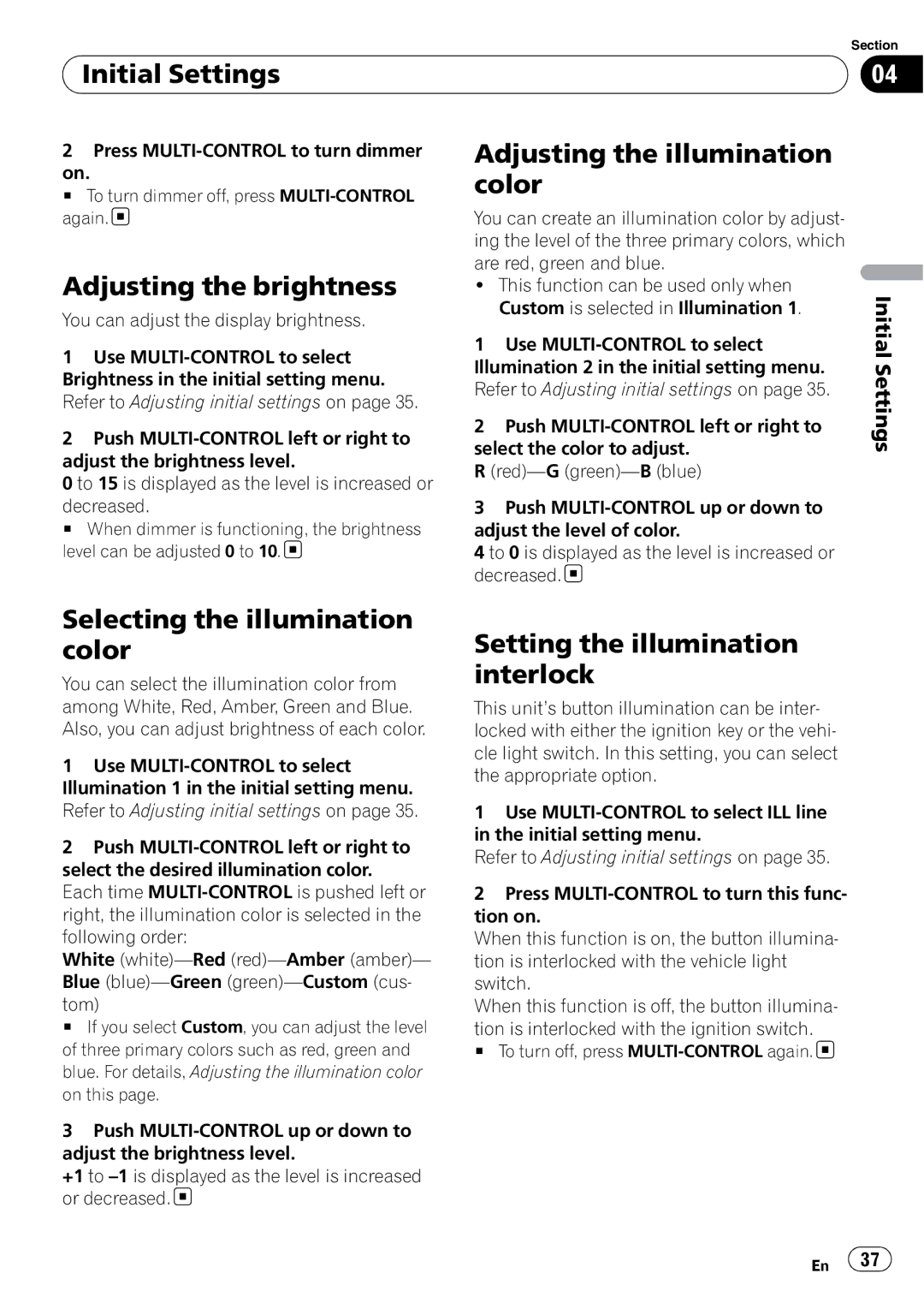 Pioneer DEX-P99RS Adjusting the brightness, Adjusting the illumination color, Selecting the illumination color 