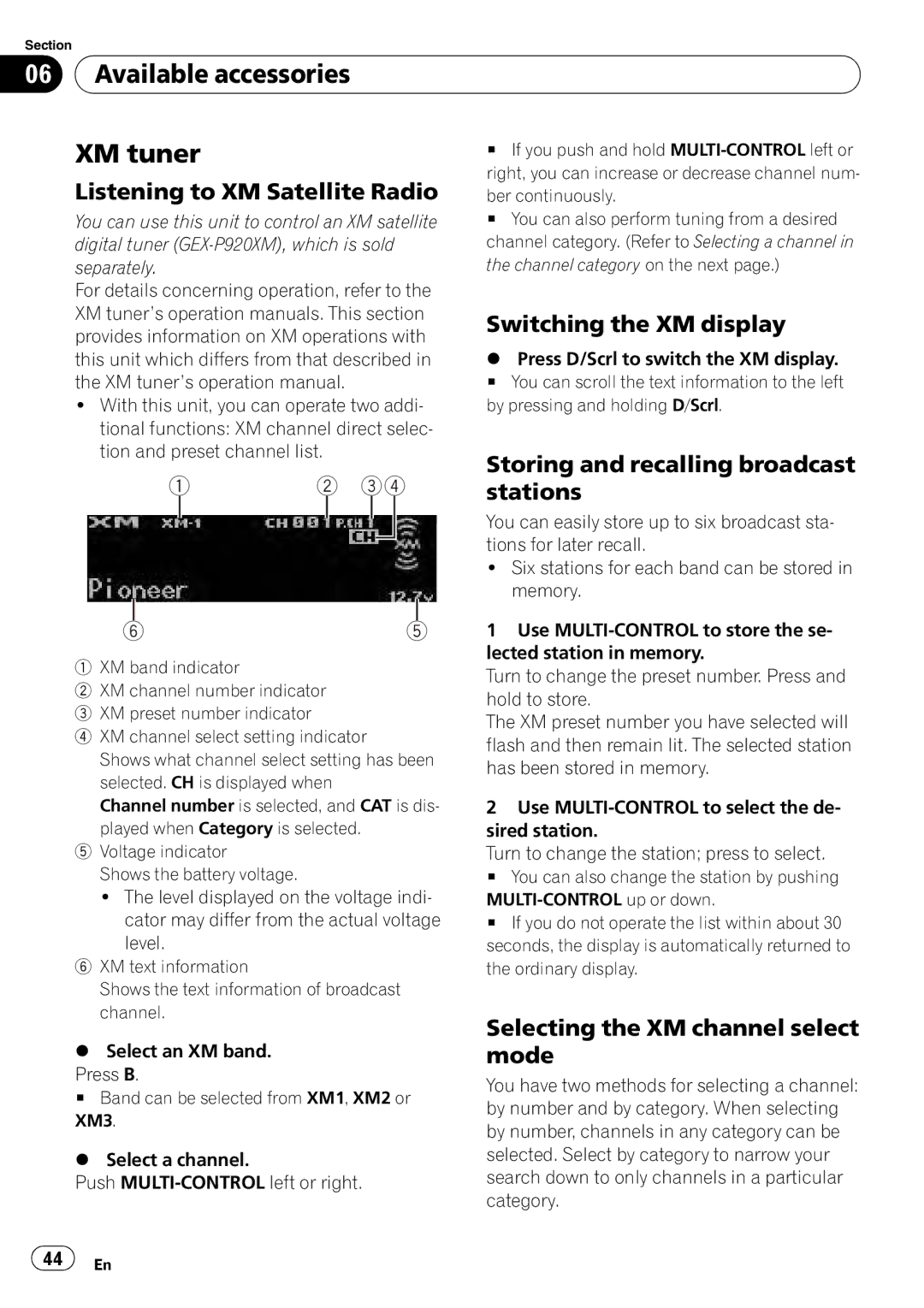 Pioneer DEX-P99RS operation manual Available accessories XM tuner 