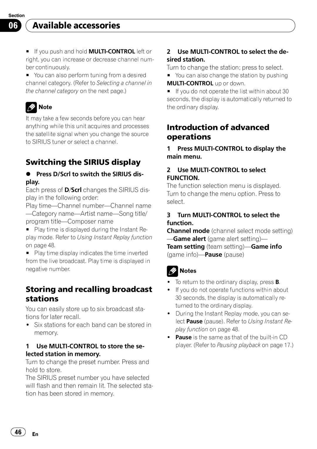 Pioneer DEX-P99RS operation manual Switching the Sirius display, Storing and recalling broadcast stations 