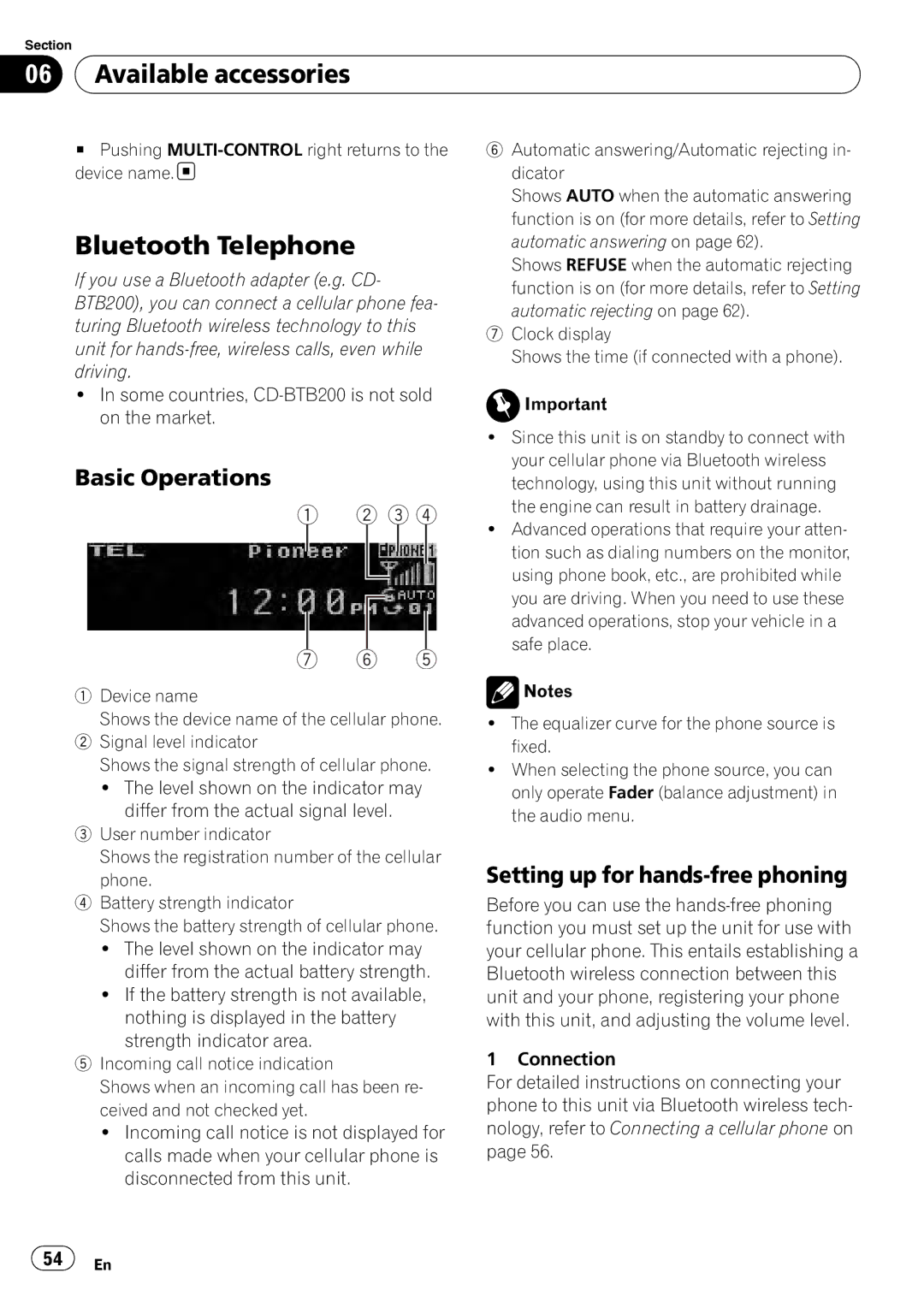 Pioneer DEX-P99RS operation manual Bluetooth Telephone, Setting up for hands-free phoning 