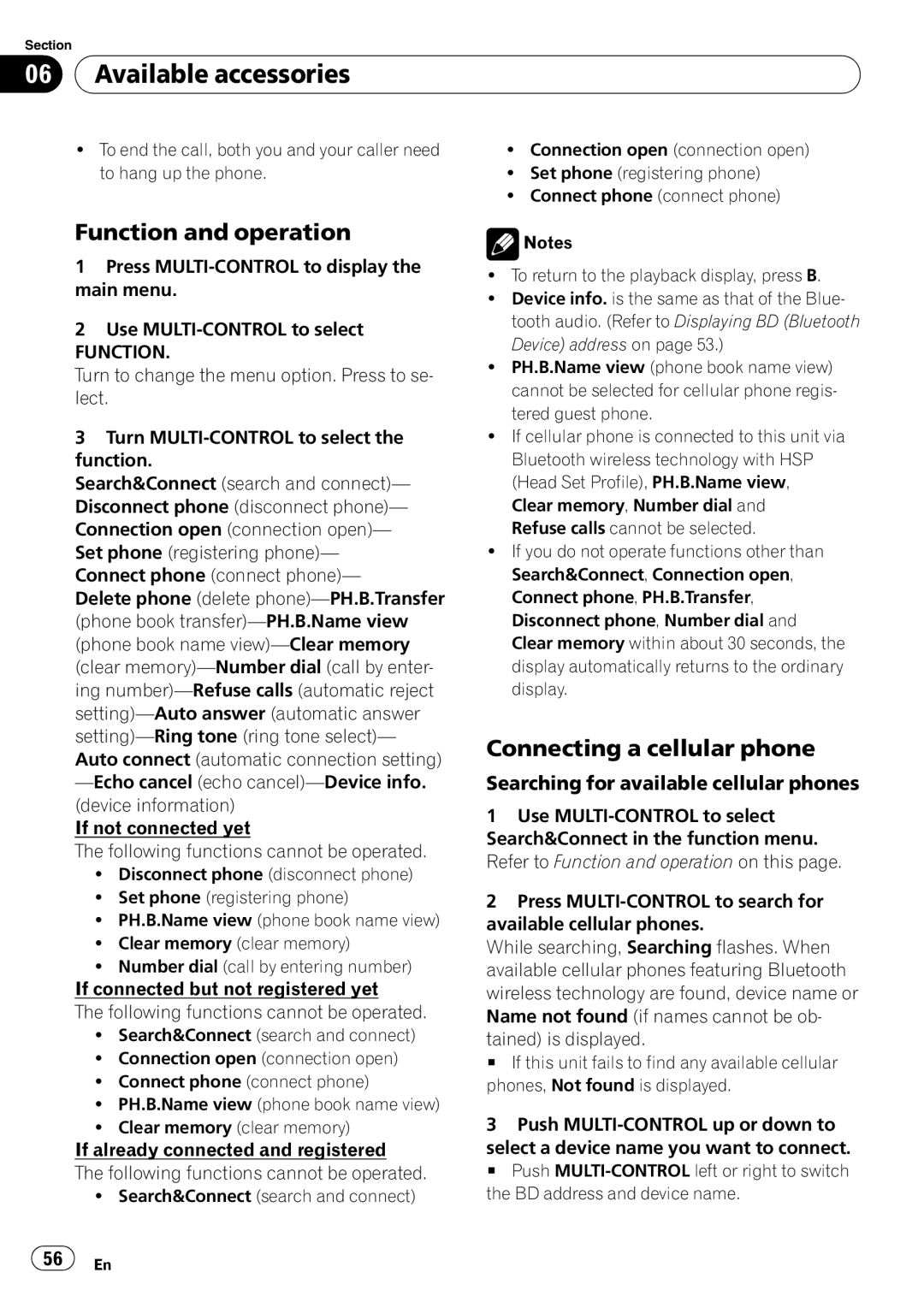 Pioneer DEX-P99RS operation manual Connecting a cellular phone, Searching for available cellular phones 