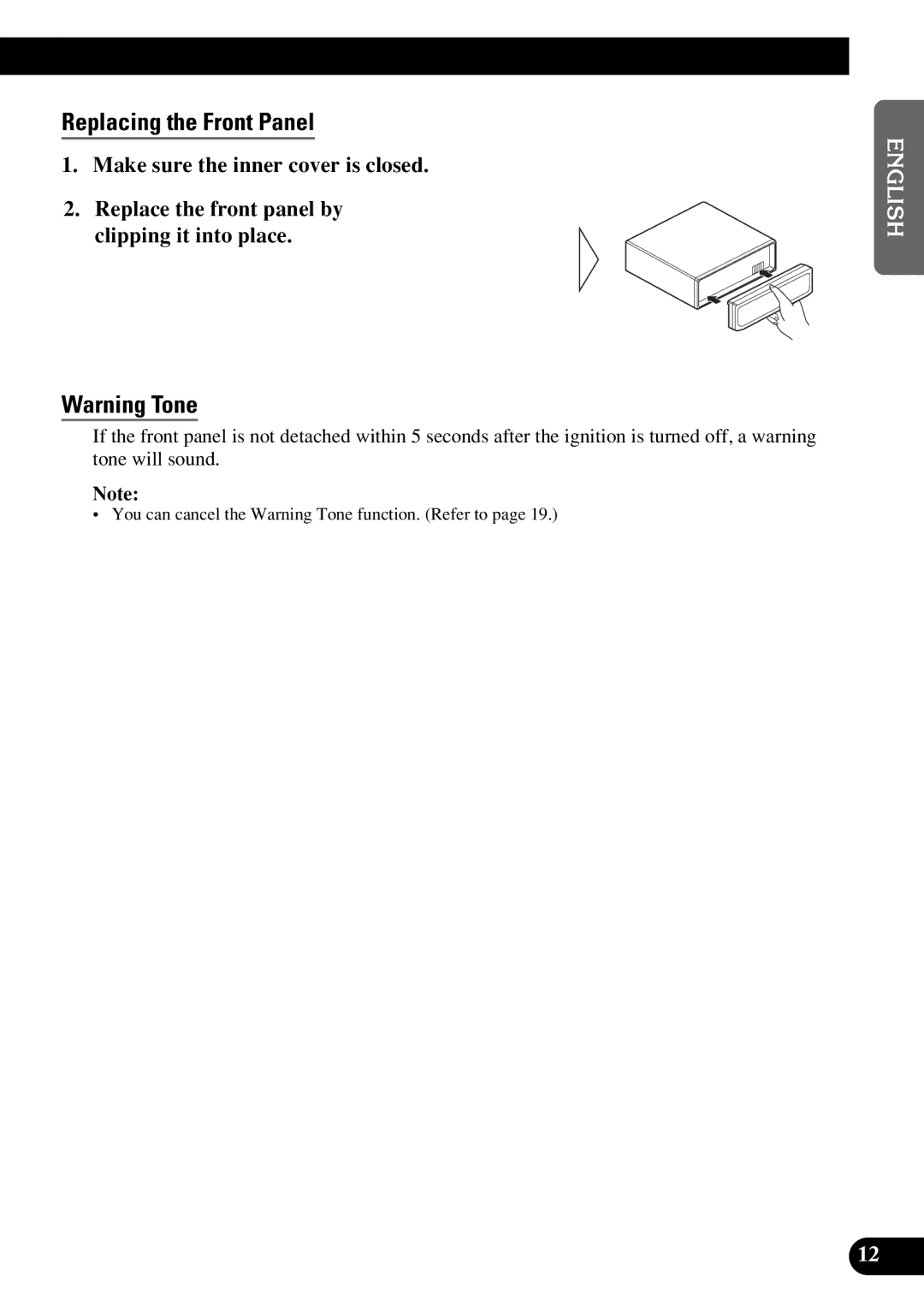 Pioneer DEX-P9R owner manual Replacing the Front Panel 