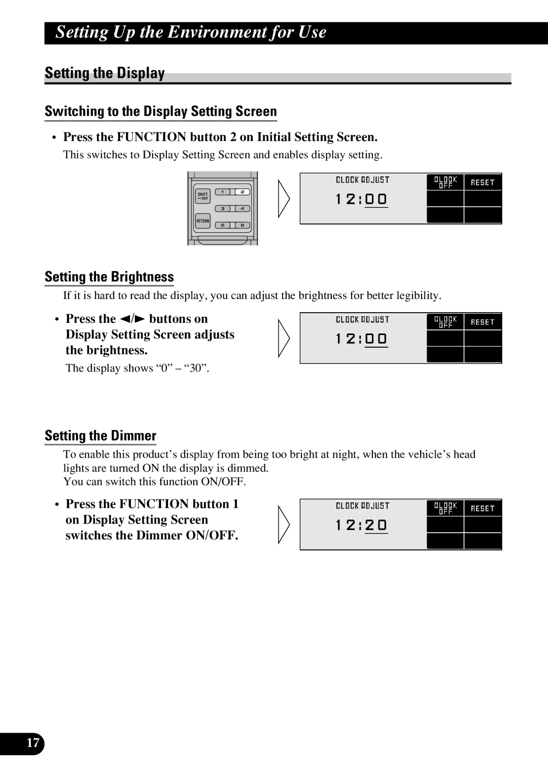 Pioneer DEX-P9R Setting the Display, Switching to the Display Setting Screen, Setting the Brightness, Setting the Dimmer 