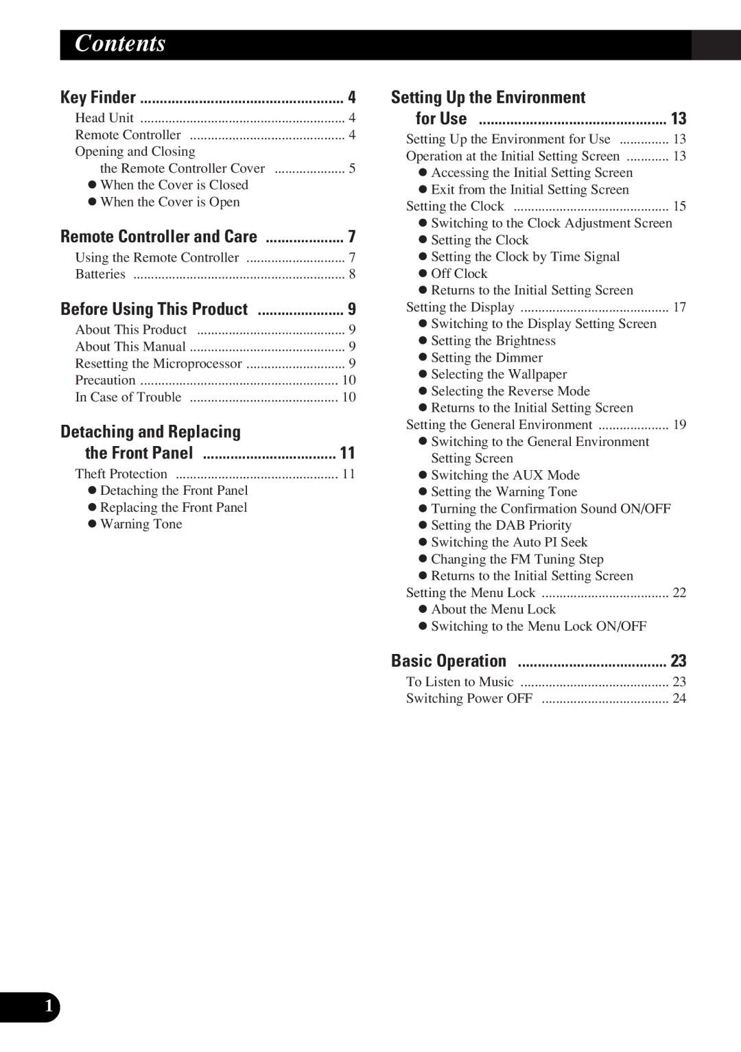 Pioneer DEX-P9R owner manual Contents 