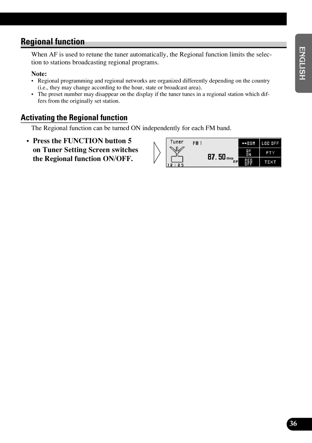 Pioneer DEX-P9R owner manual Activating the Regional function 