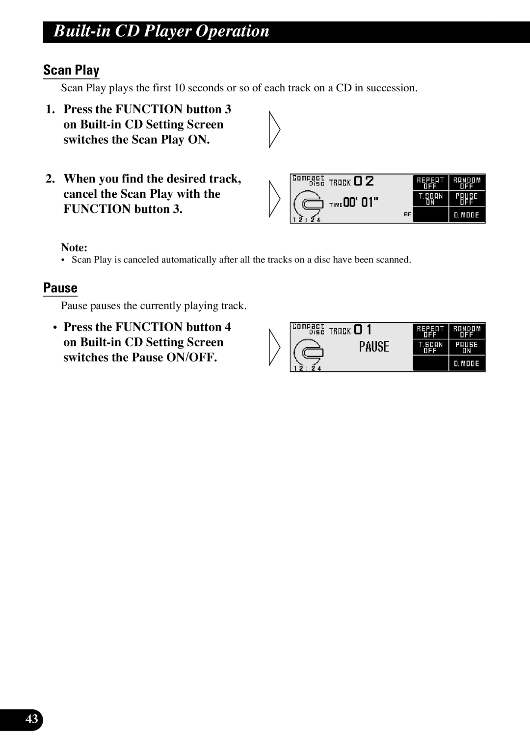 Pioneer DEX-P9R owner manual Scan Play, Pause 