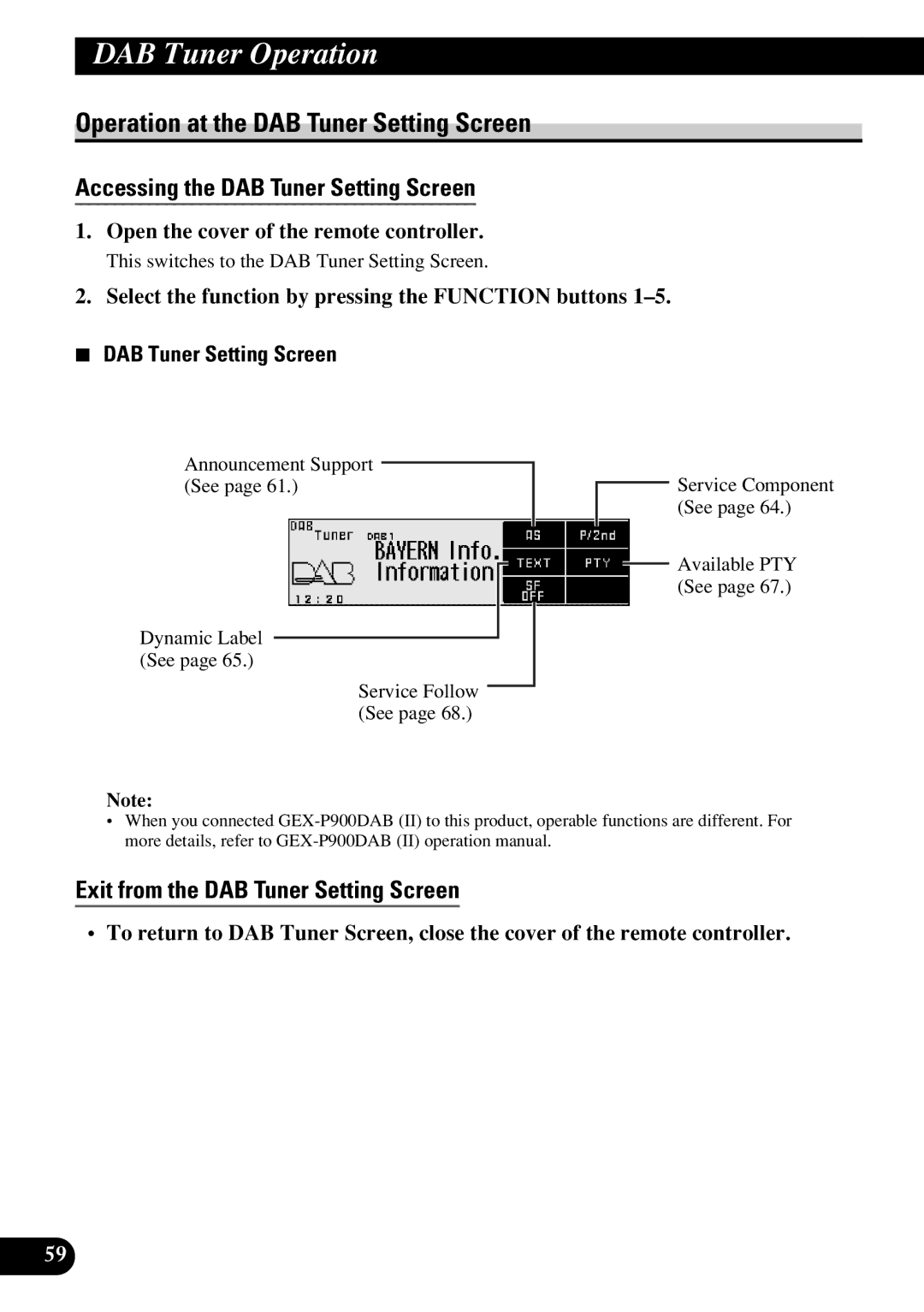 Pioneer DEX-P9R owner manual Operation at the DAB Tuner Setting Screen, Accessing the DAB Tuner Setting Screen 