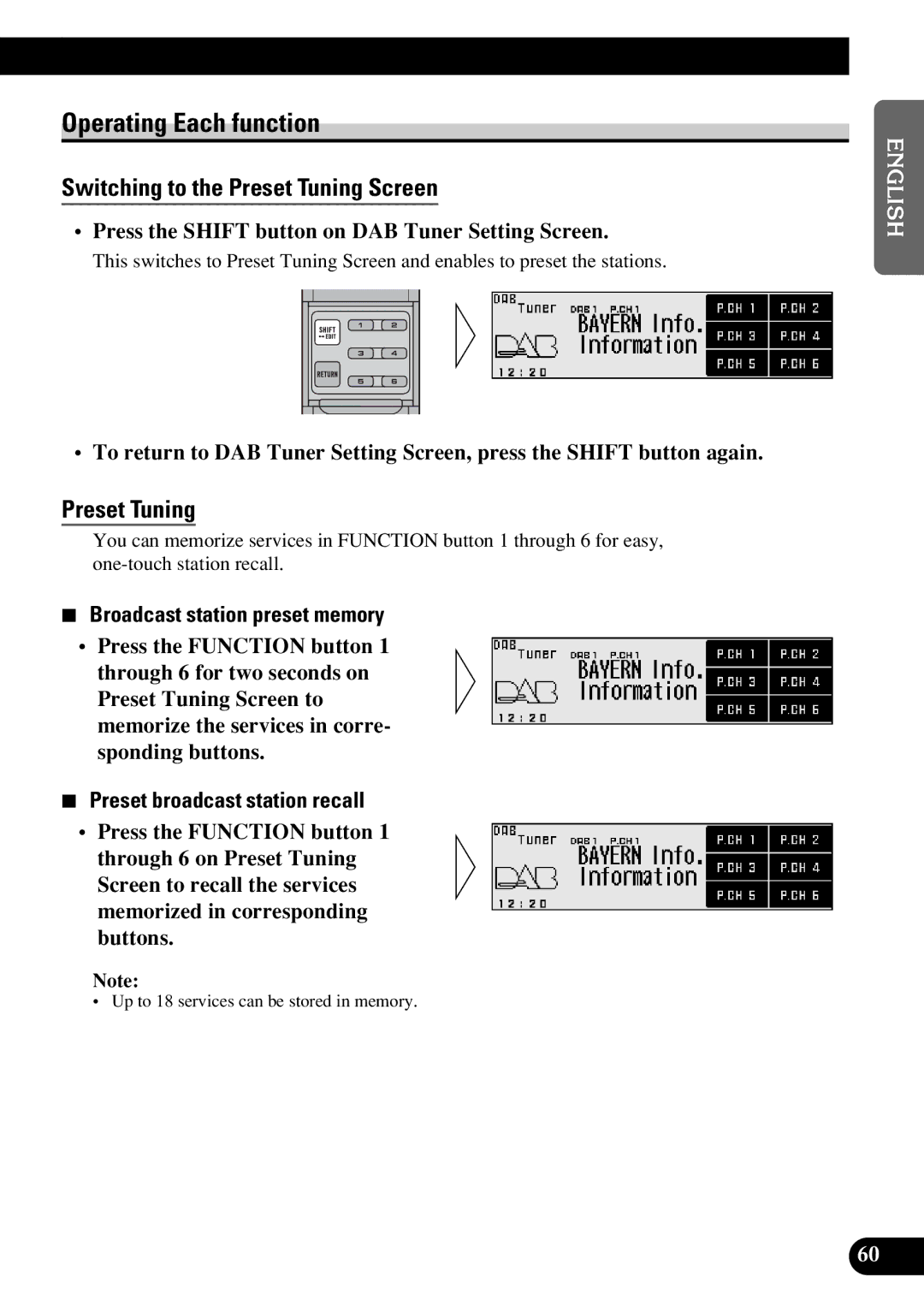 Pioneer DEX-P9R owner manual Operating Each function, Press the Shift button on DAB Tuner Setting Screen 