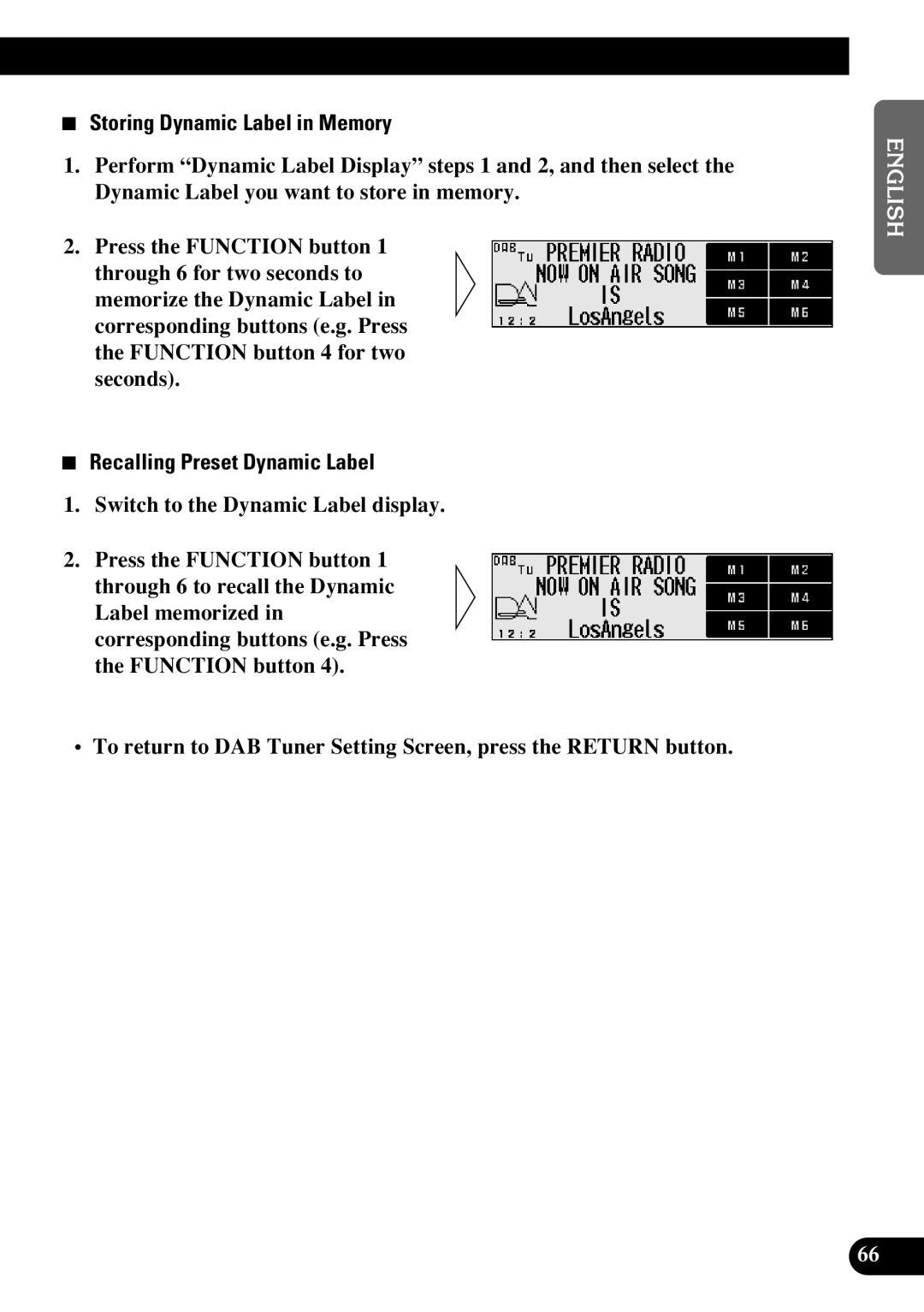 Pioneer DEX-P9R owner manual Storing Dynamic Label in Memory, Recalling Preset Dynamic Label 