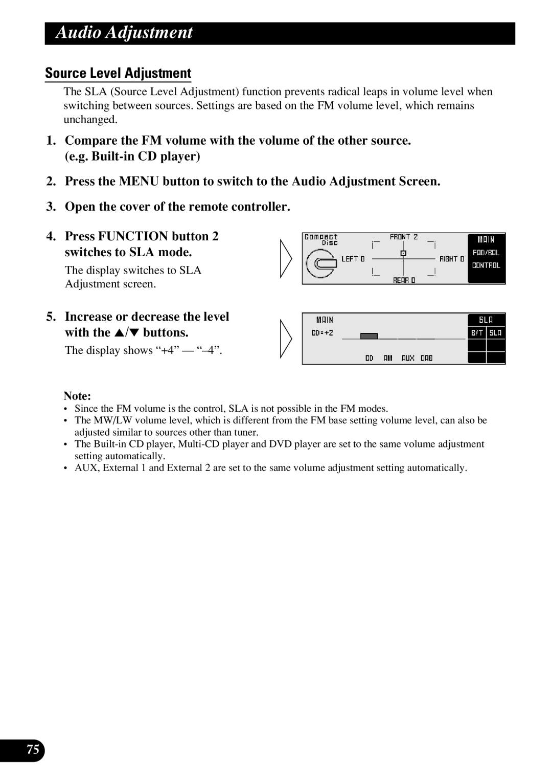 Pioneer DEX-P9R owner manual Source Level Adjustment, Increase or decrease the level with the 5/∞ buttons 