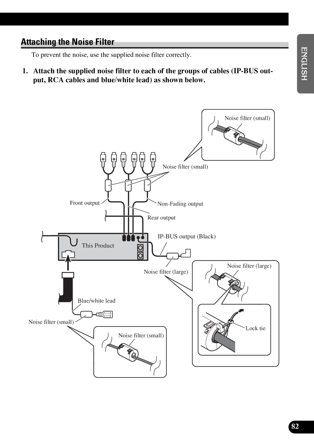 Pioneer DEX-P9R owner manual Attaching the Noise Filter, English 