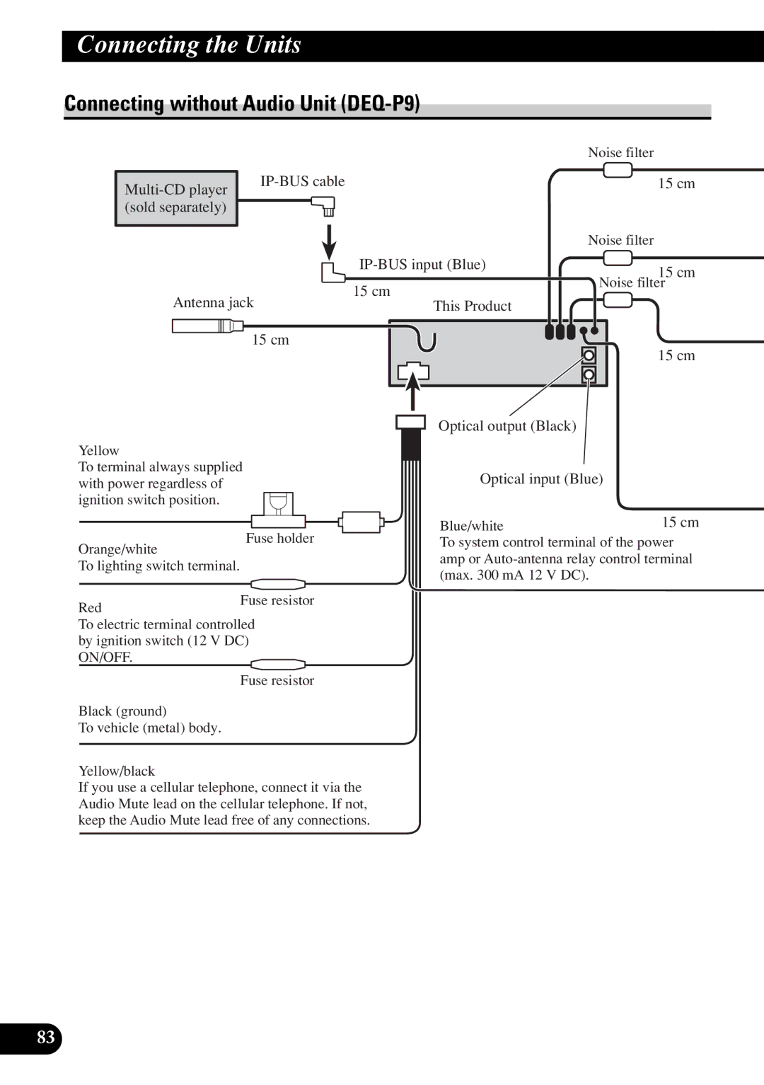 Pioneer DEX-P9R owner manual Connecting without Audio Unit DEQ-P9 