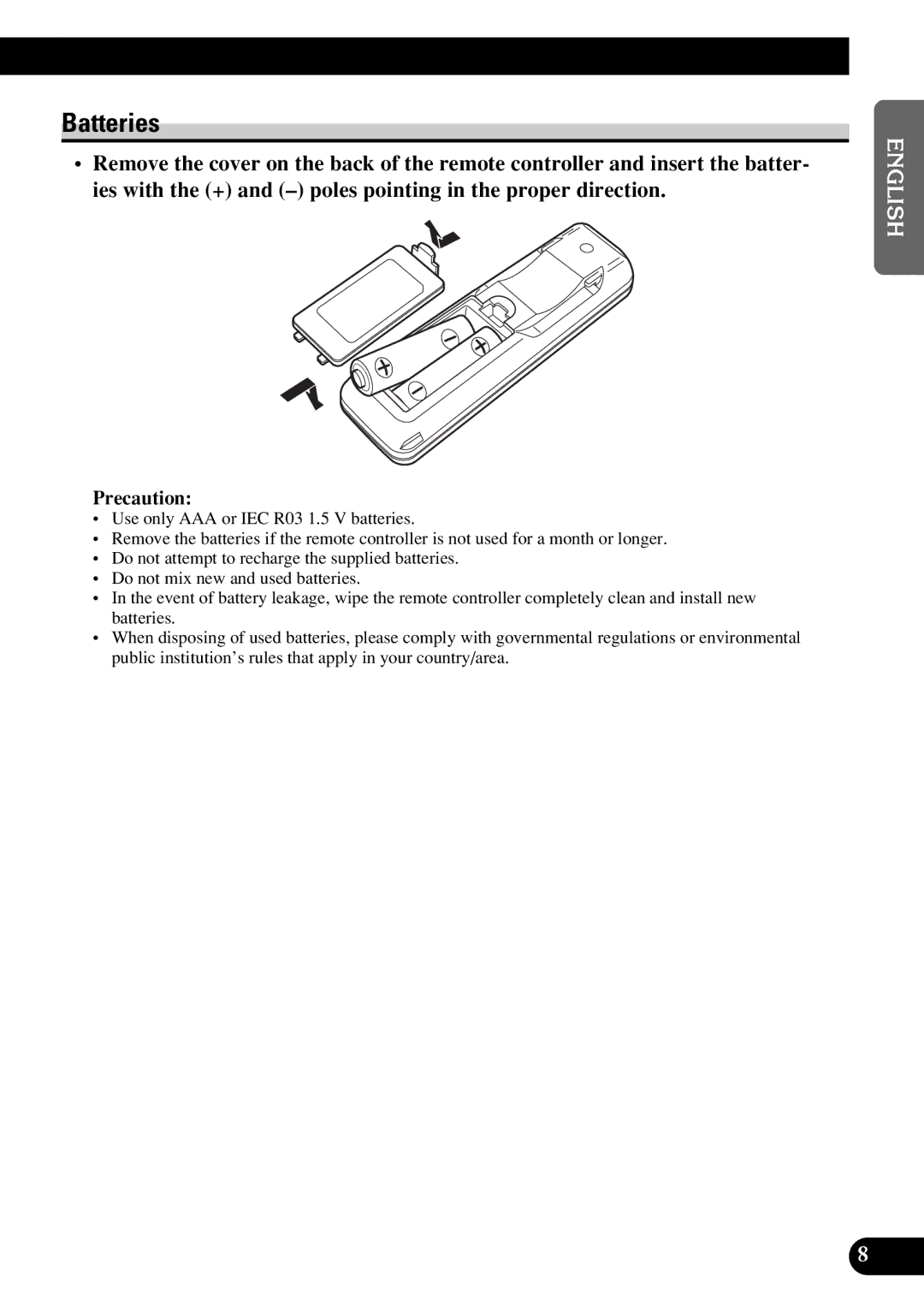 Pioneer DEX-P9R owner manual Batteries 