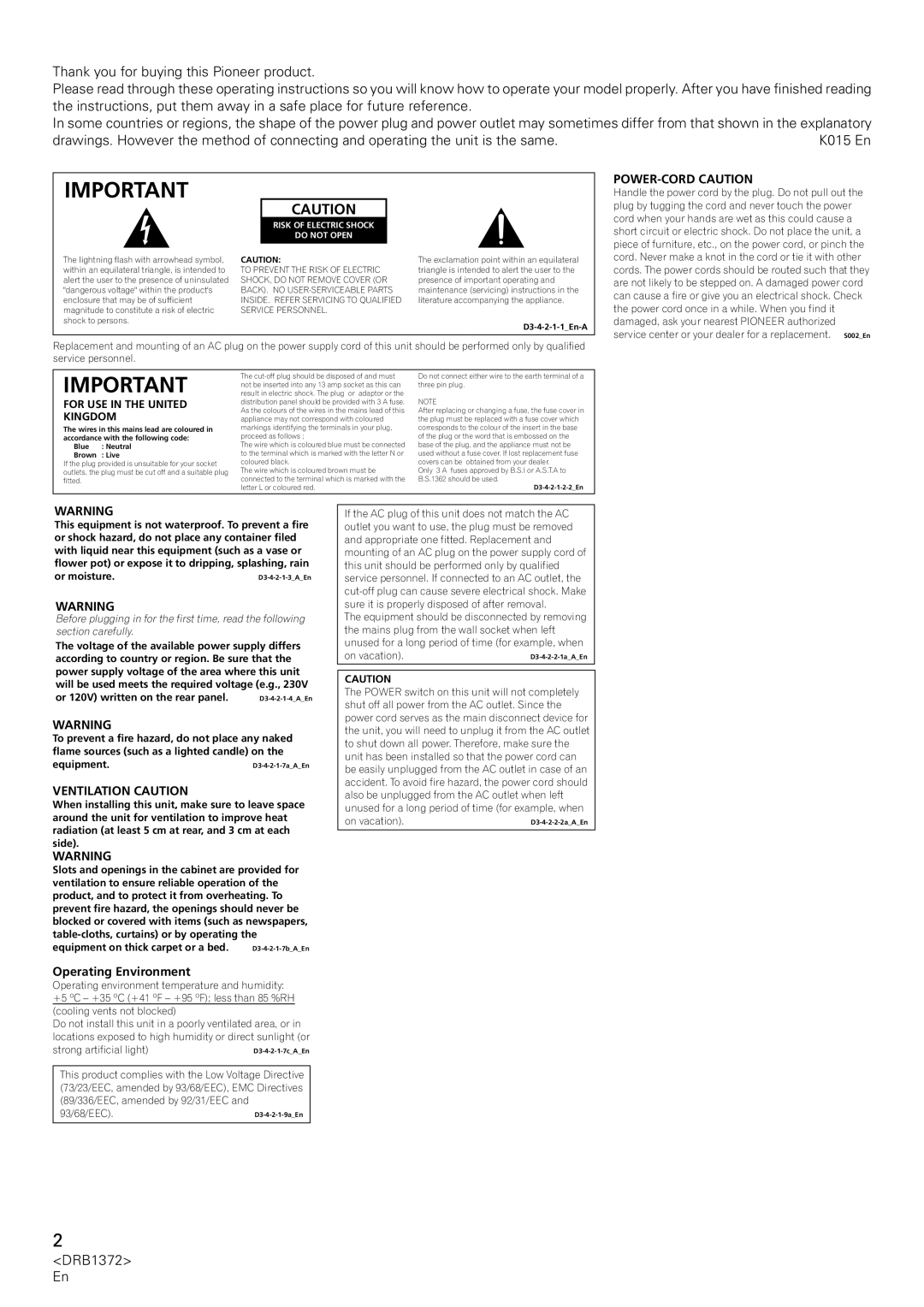 Pioneer DJM-1000 operating instructions K015 En, Operating Environment 