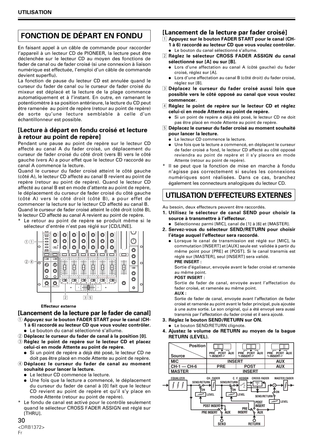 Pioneer DJM-1000 operating instructions Fonction DE Départ EN Fondu, Lancement de la lecture par le fader de canal 