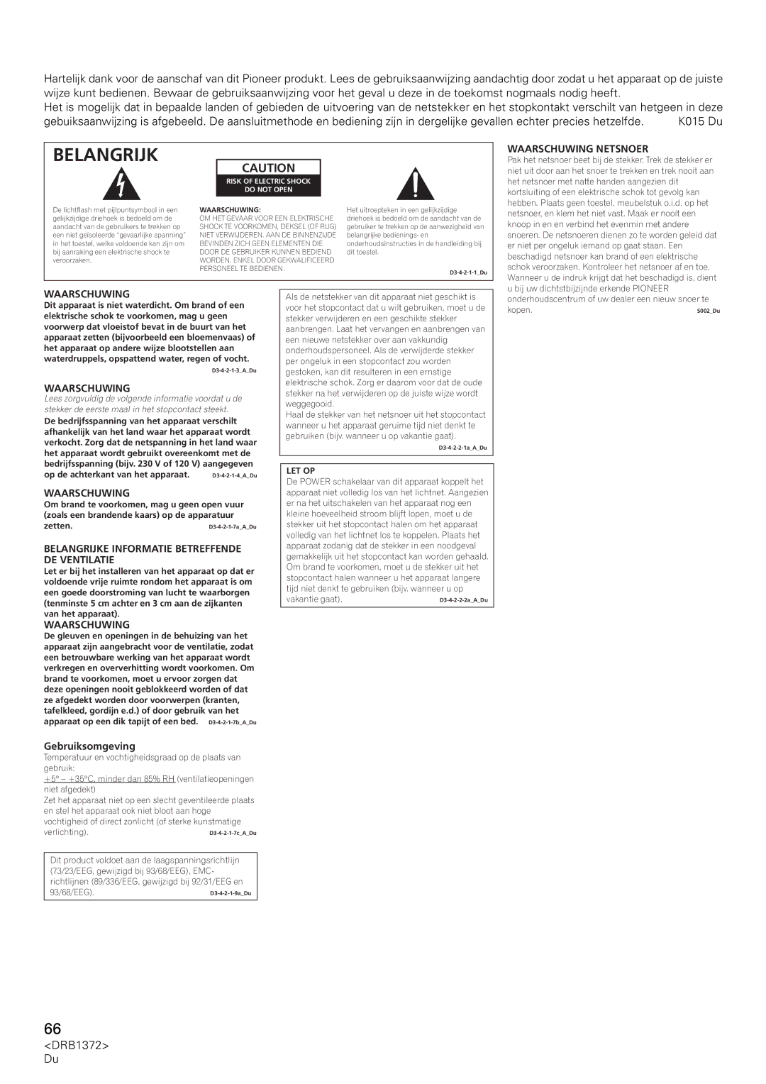 Pioneer DJM-1000 operating instructions Belangrijk, Gebruiksomgeving 