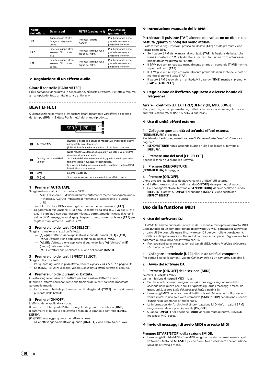 Pioneer DJM-2000 operating instructions Uso della funzione Midi 