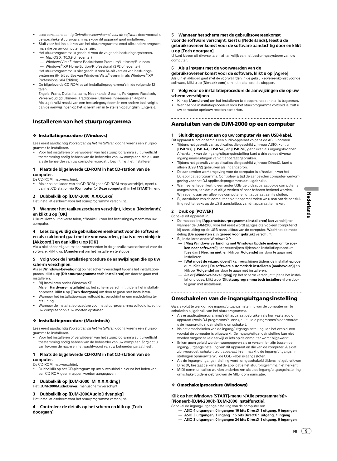 Pioneer operating instructions Installeren van het stuurprogramma, Aansluiten van de DJM-2000 op een computer 