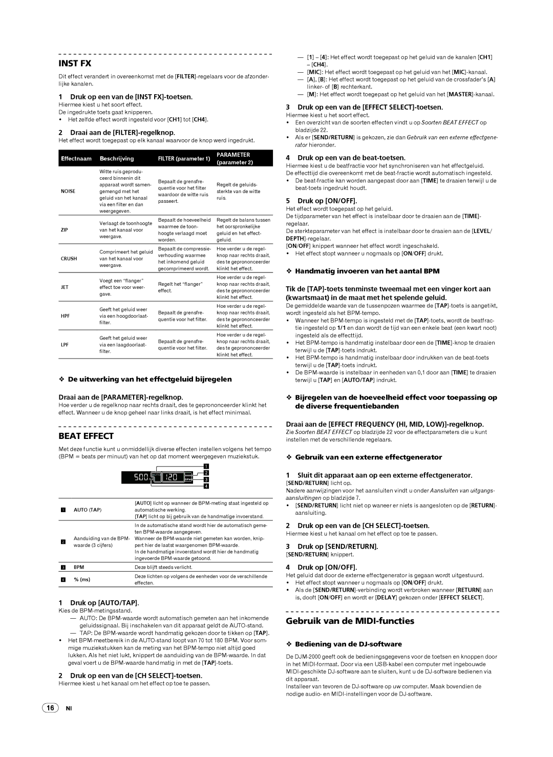 Pioneer DJM-2000 operating instructions Gebruik van de MIDI-functies 