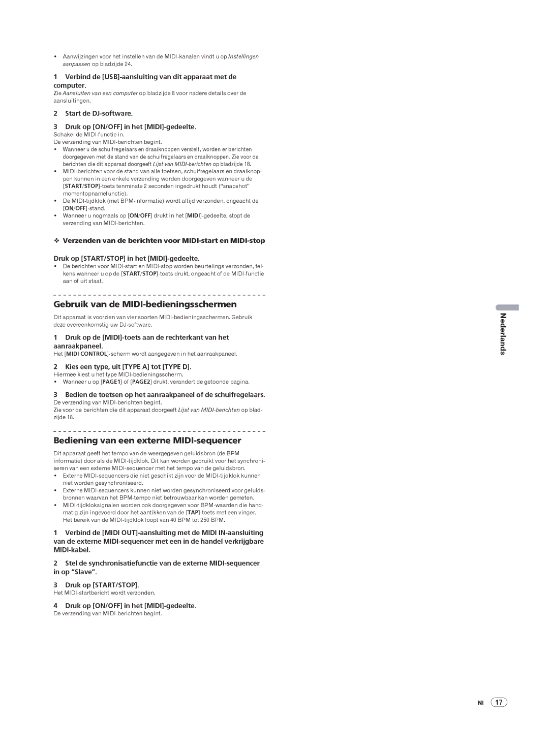 Pioneer DJM-2000 operating instructions Gebruik van de MIDI-bedieningsschermen, Bediening van een externe MIDI-sequencer 