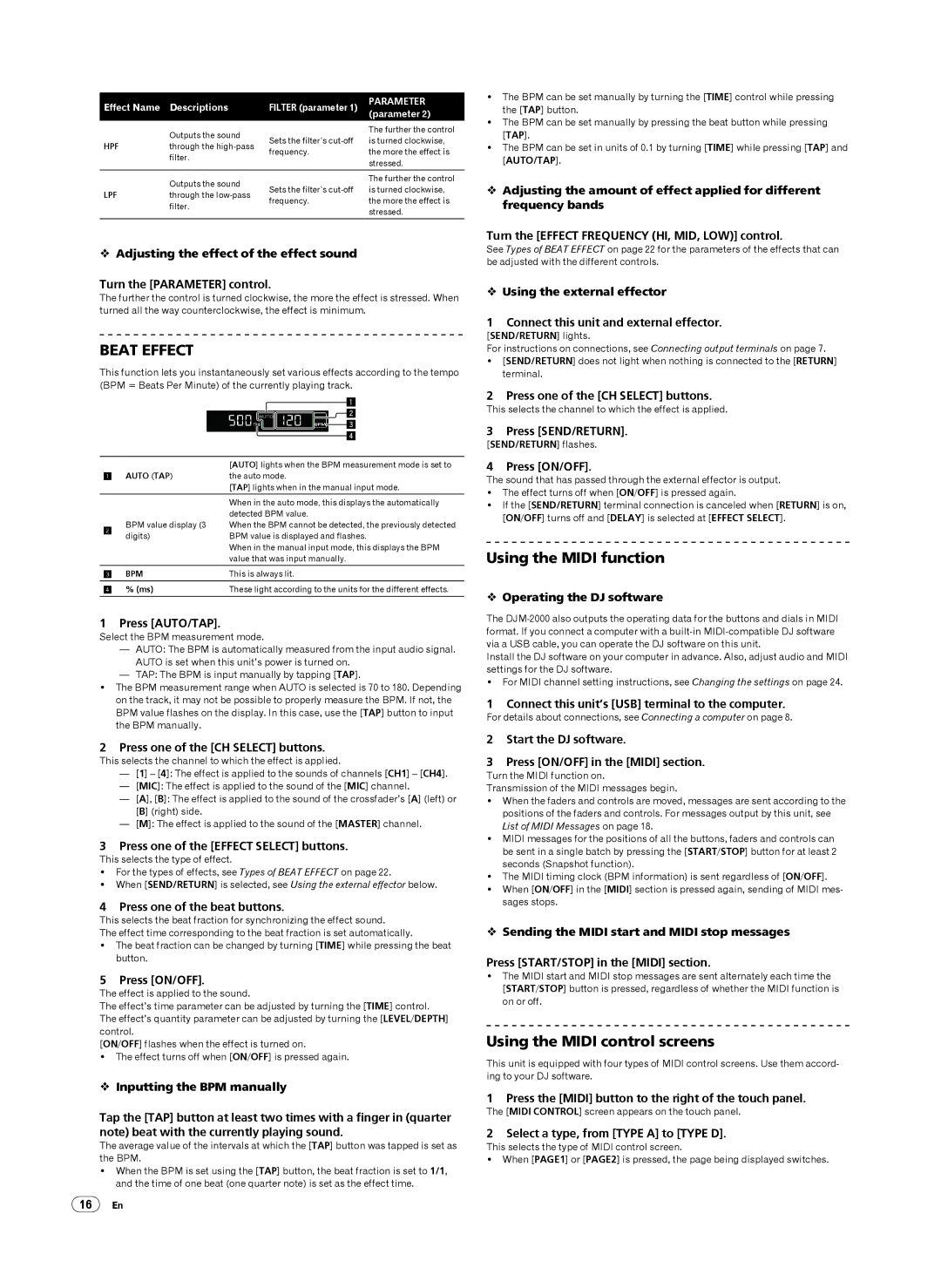 Pioneer DJM-2000 operating instructions Using the Midi function, Using the Midi control screens 