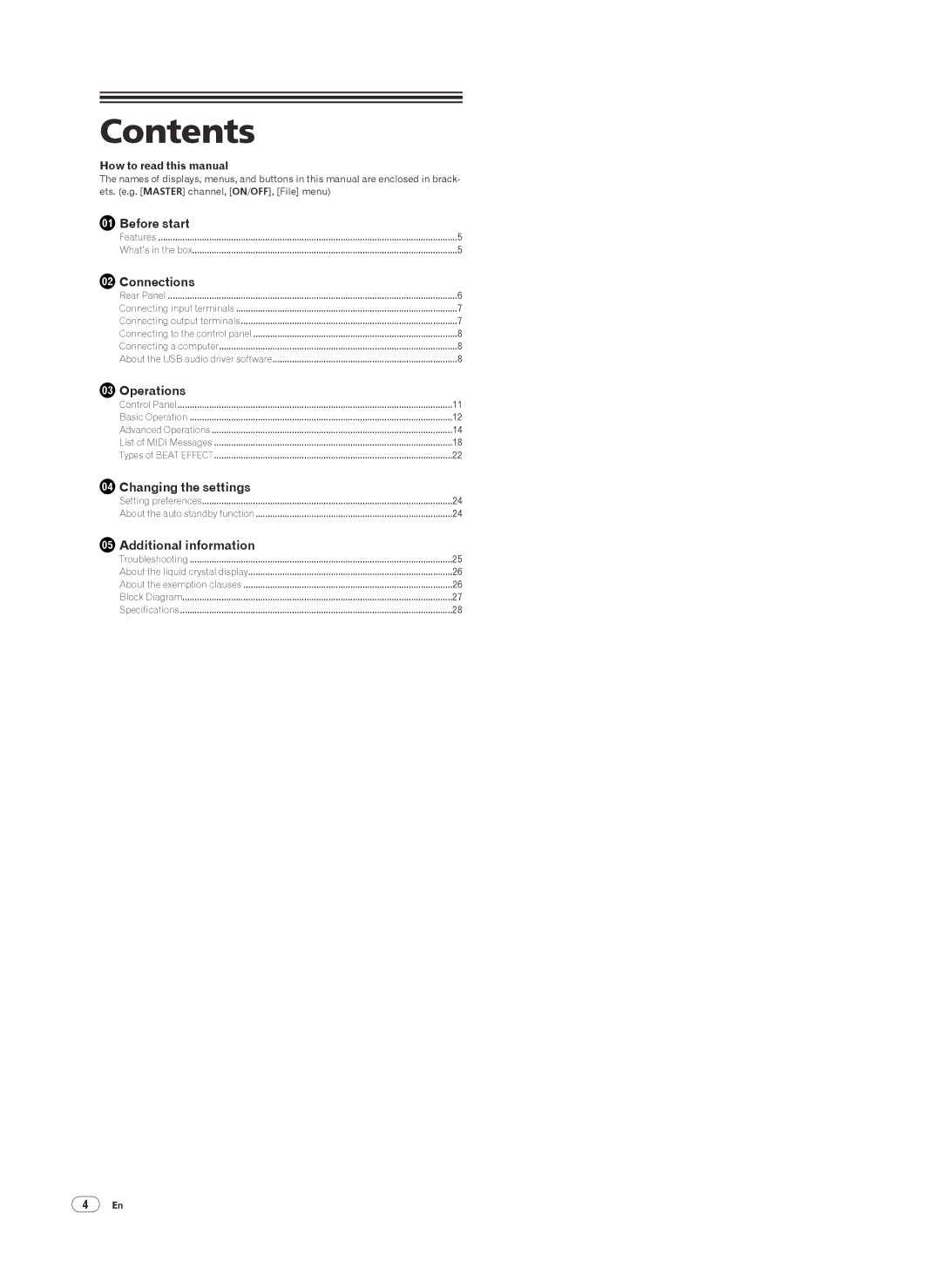 Pioneer DJM-2000 operating instructions Contents 