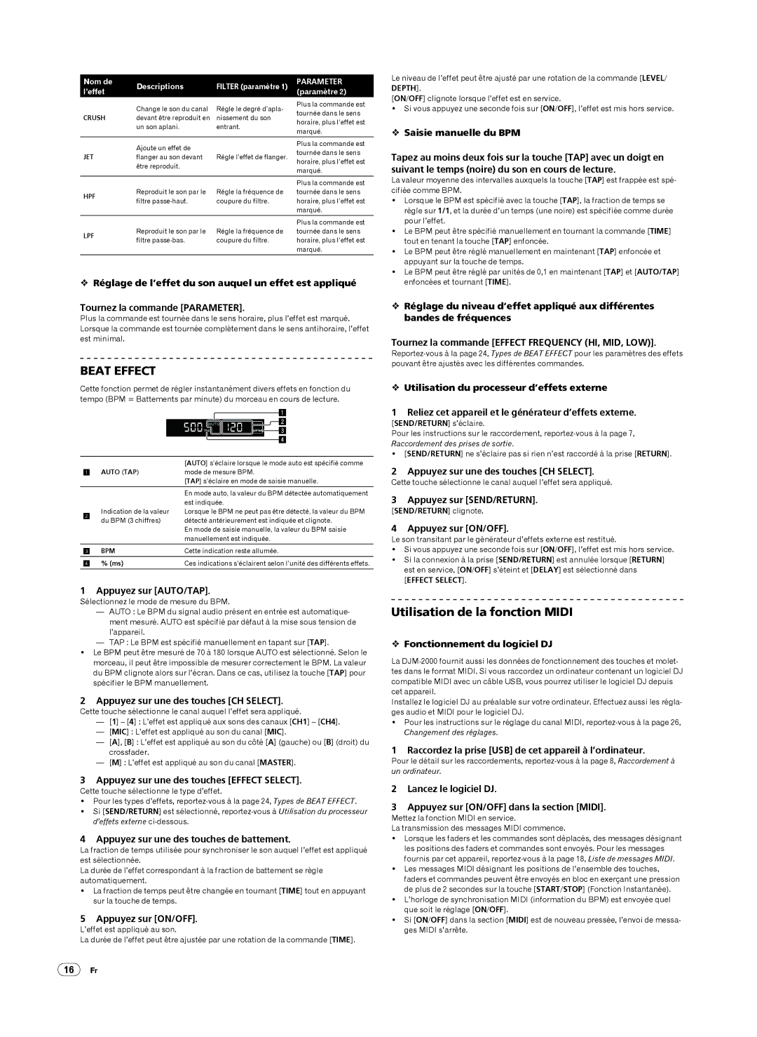 Pioneer DJM-2000 operating instructions Utilisation de la fonction Midi 