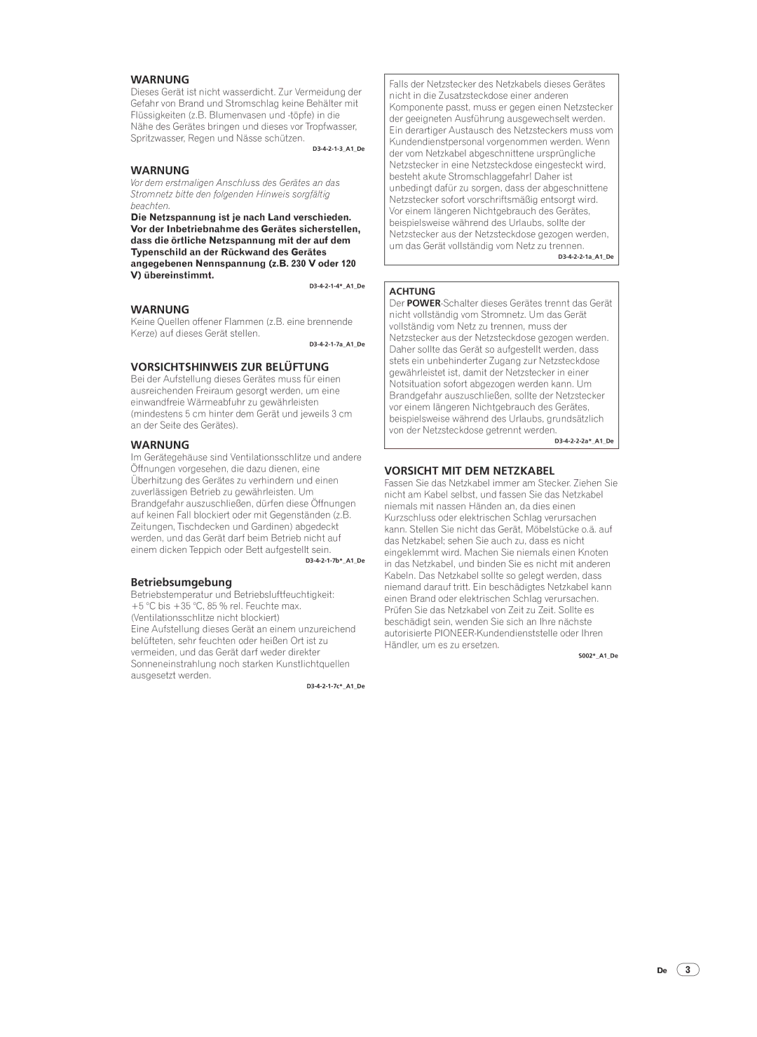 Pioneer DJM-2000 operating instructions Warnung 