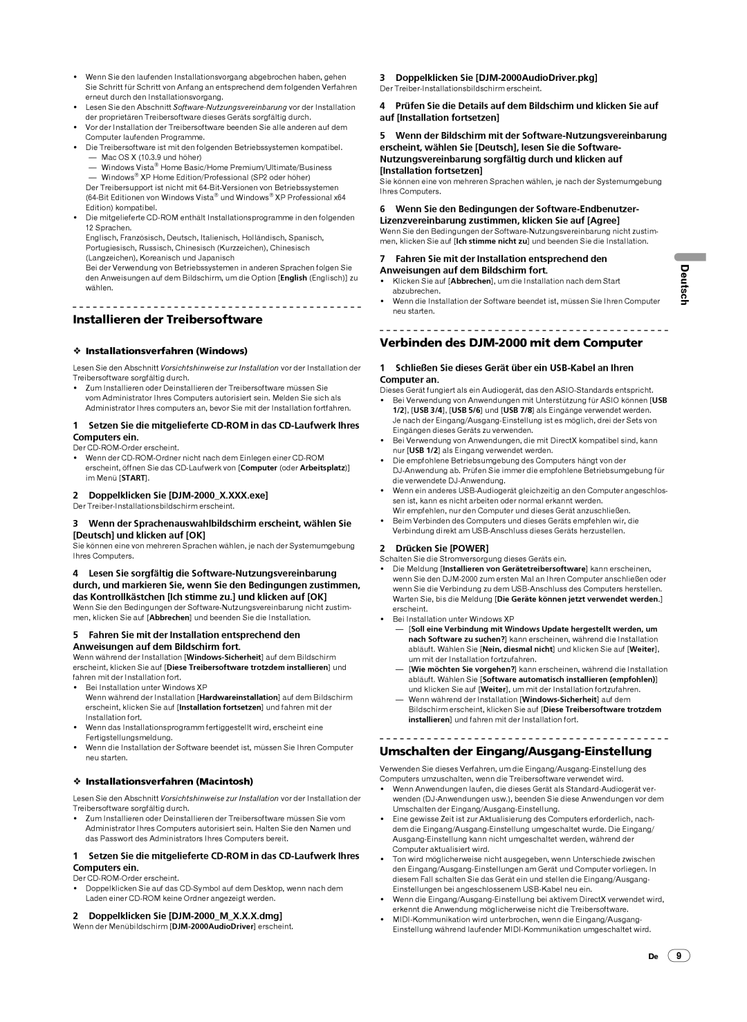 Pioneer operating instructions Installieren der Treibersoftware, Verbinden des DJM-2000 mit dem Computer 