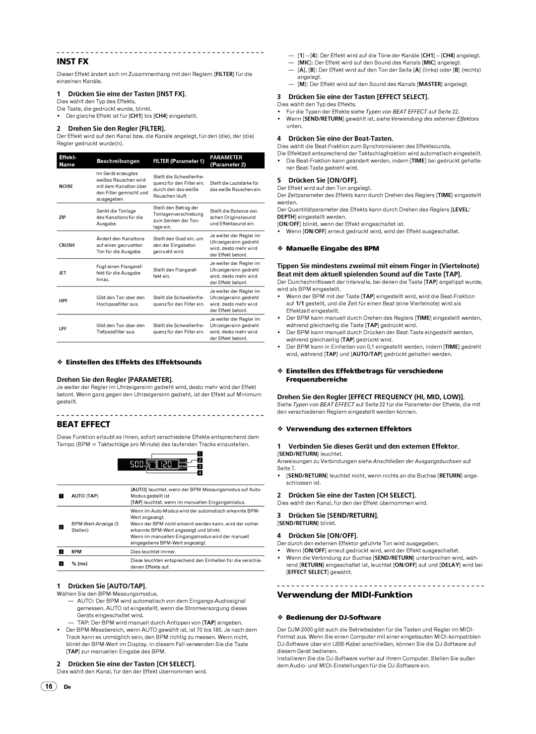 Pioneer DJM-2000 operating instructions Verwendung der MIDI-Funktion 