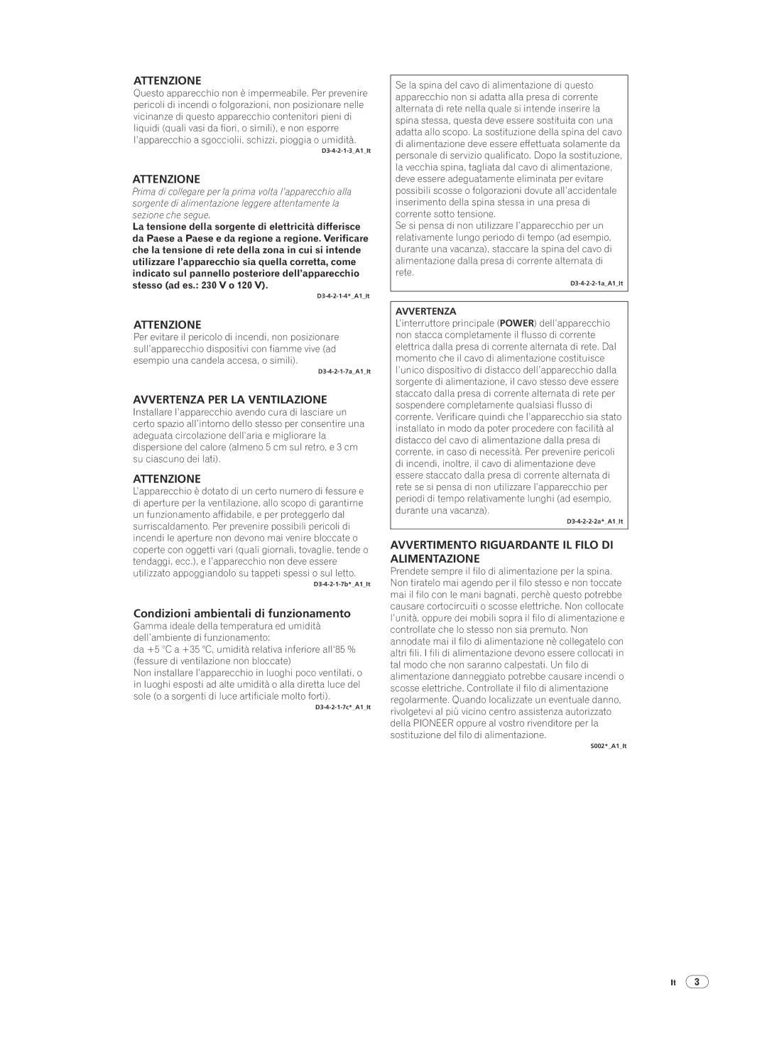 Pioneer DJM-2000 operating instructions Attenzione 