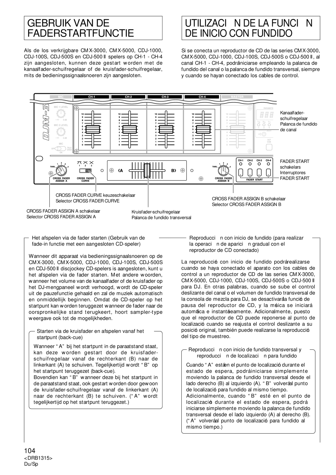 Pioneer DJM-3000 operating instructions Gebruik VAN DE Faderstartfunctie 