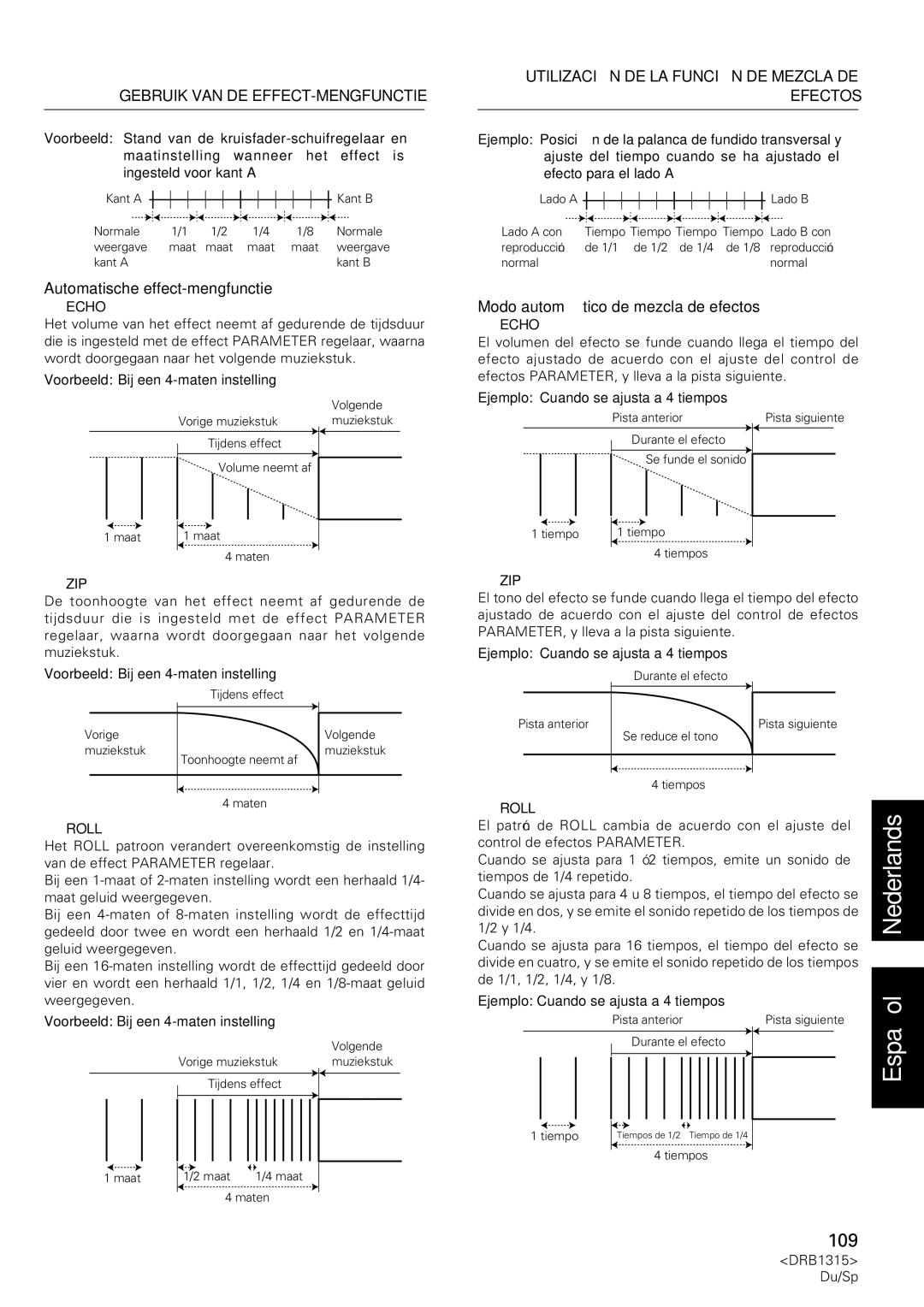 Pioneer DJM-3000 operating instructions Automatische effect-mengfunctie, Utilización DE LA Función DE Mezcla DE Efectos 