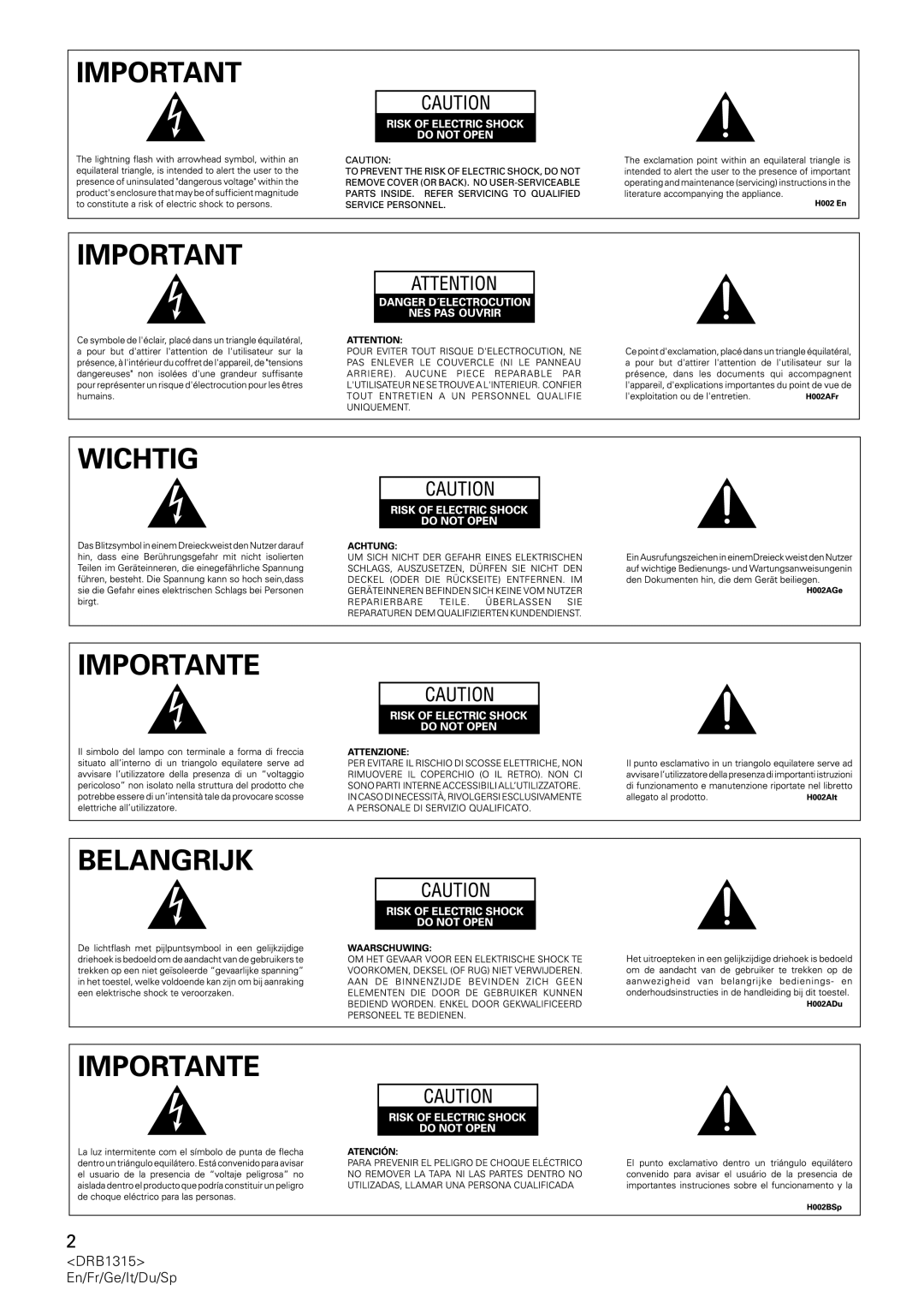 Pioneer DJM-3000 operating instructions DRB1315 En/Fr/Ge/It/Du/Sp 