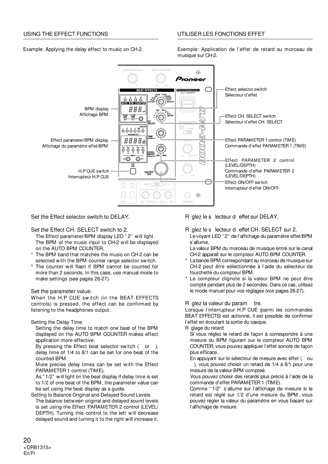 Pioneer DJM-3000 operating instructions Using the Effect Functions Utiliser LES Fonctions Effet, Set the parameter value 