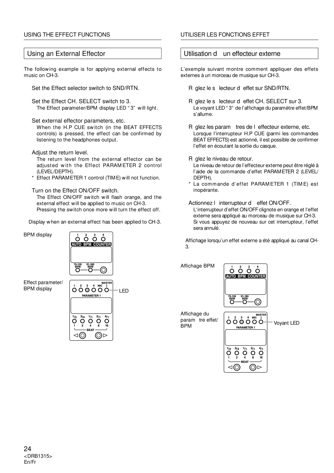 Pioneer DJM-3000 operating instructions Using an External Effector, Utilisation d’un effecteur externe 