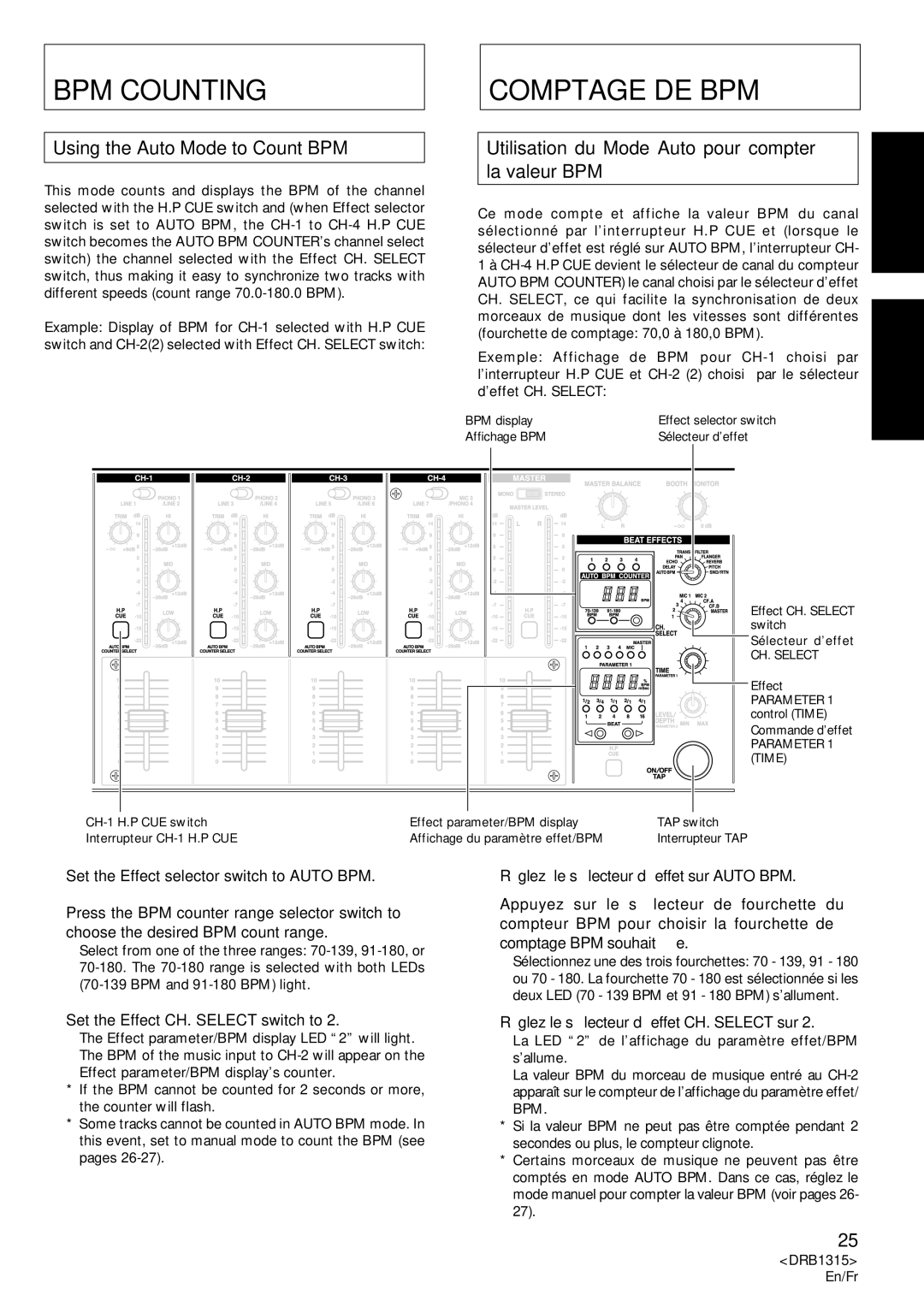 Pioneer DJM-3000 operating instructions BPM Counting Comptage DE BPM, Using the Auto Mode to Count BPM, Bpm 