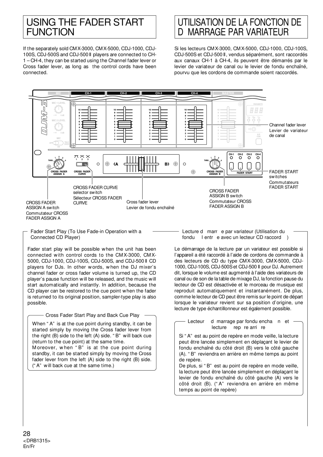 Pioneer DJM-3000 operating instructions Using the Fader Start Function, Cross Fader Start Play and Back Cue Play 