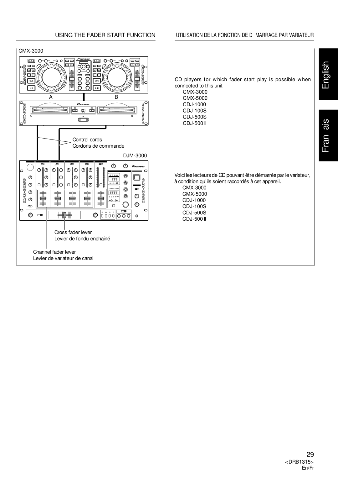 Pioneer DJM-3000 operating instructions Control cords Cordons de commande, CMX-3000 CMX-5000 CDJ-1000 CDJ-100S CDJ-500S 