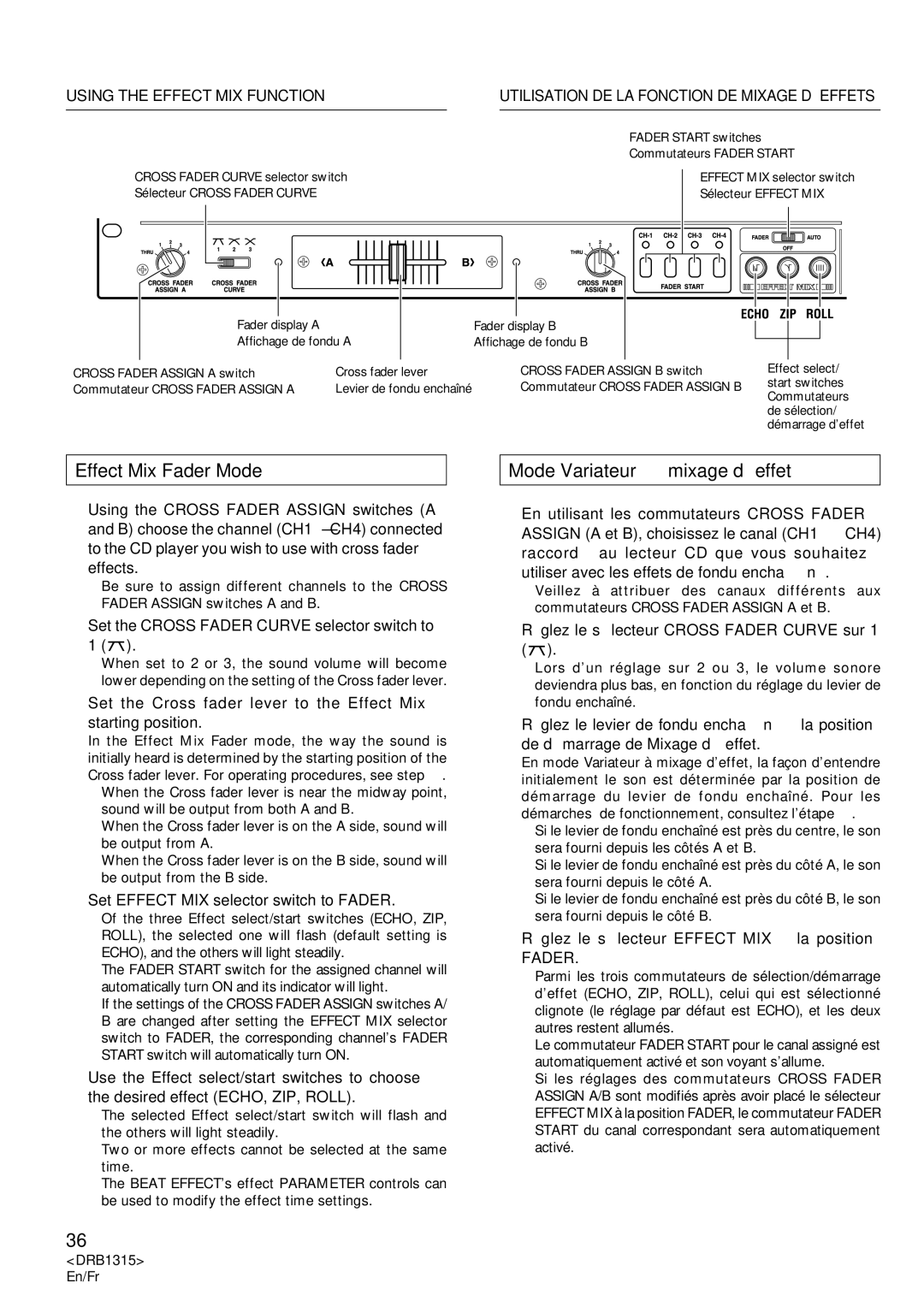 Pioneer DJM-3000 operating instructions Effect Mix Fader Mode, Mode Variateur à mixage d’effet 