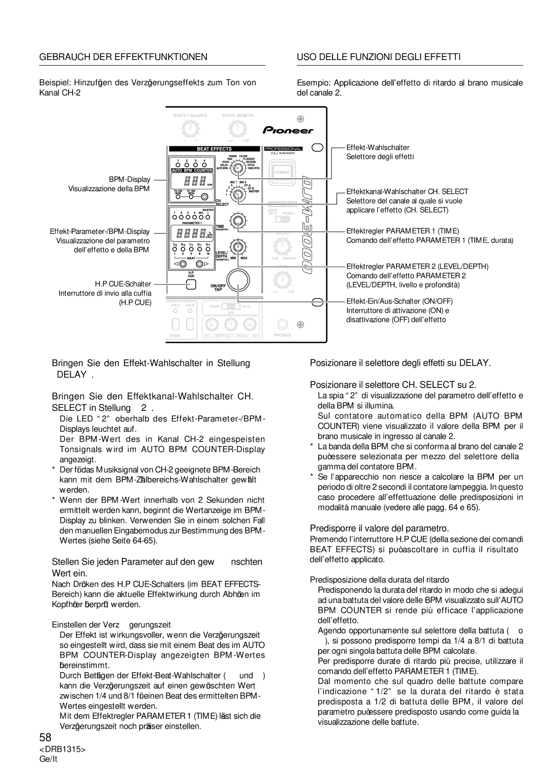 Pioneer DJM-3000 Stellen Sie jeden Parameter auf den gewünschten Wert ein, Predisporre il valore del parametro 