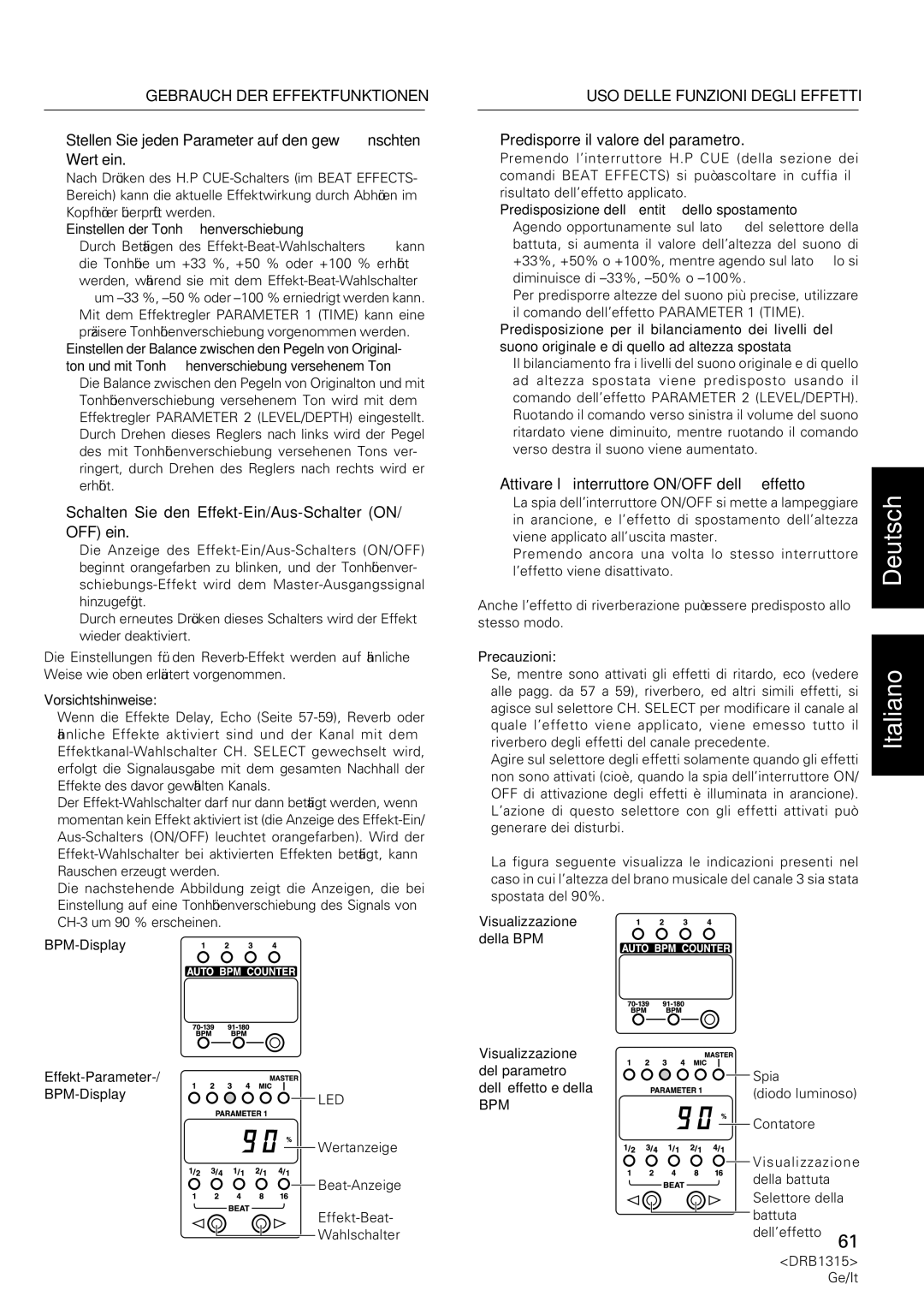 Pioneer DJM-3000 operating instructions Einstellen der Tonhöhenverschiebung, Predisposizione dell’entità dello spostamento 