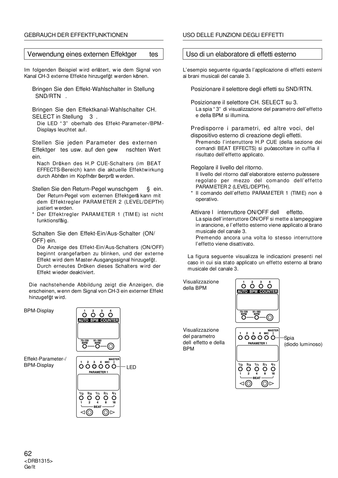 Pioneer DJM-3000 operating instructions Verwendung eines externen Effektgerätes, Uso di un elaboratore di effetti esterno 