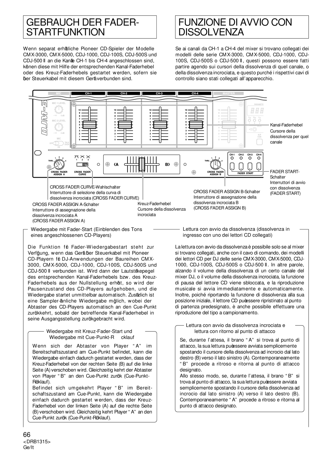 Pioneer DJM-3000 operating instructions Funzione DI Avvio CON Dissolvenza 