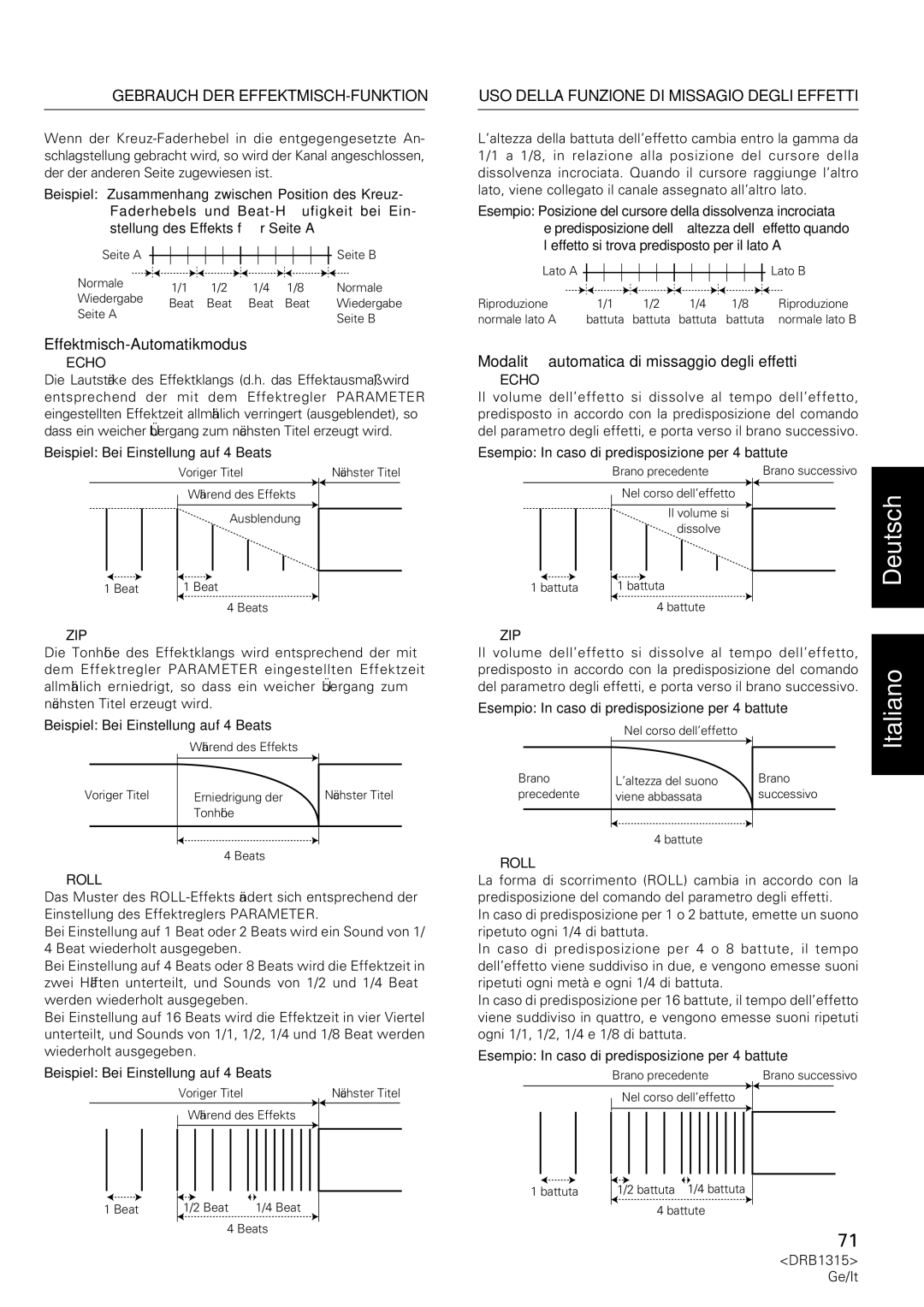 Pioneer DJM-3000 operating instructions Effektmisch-Automatikmodus, USO Della Funzione DI Missagio Degli Effetti 