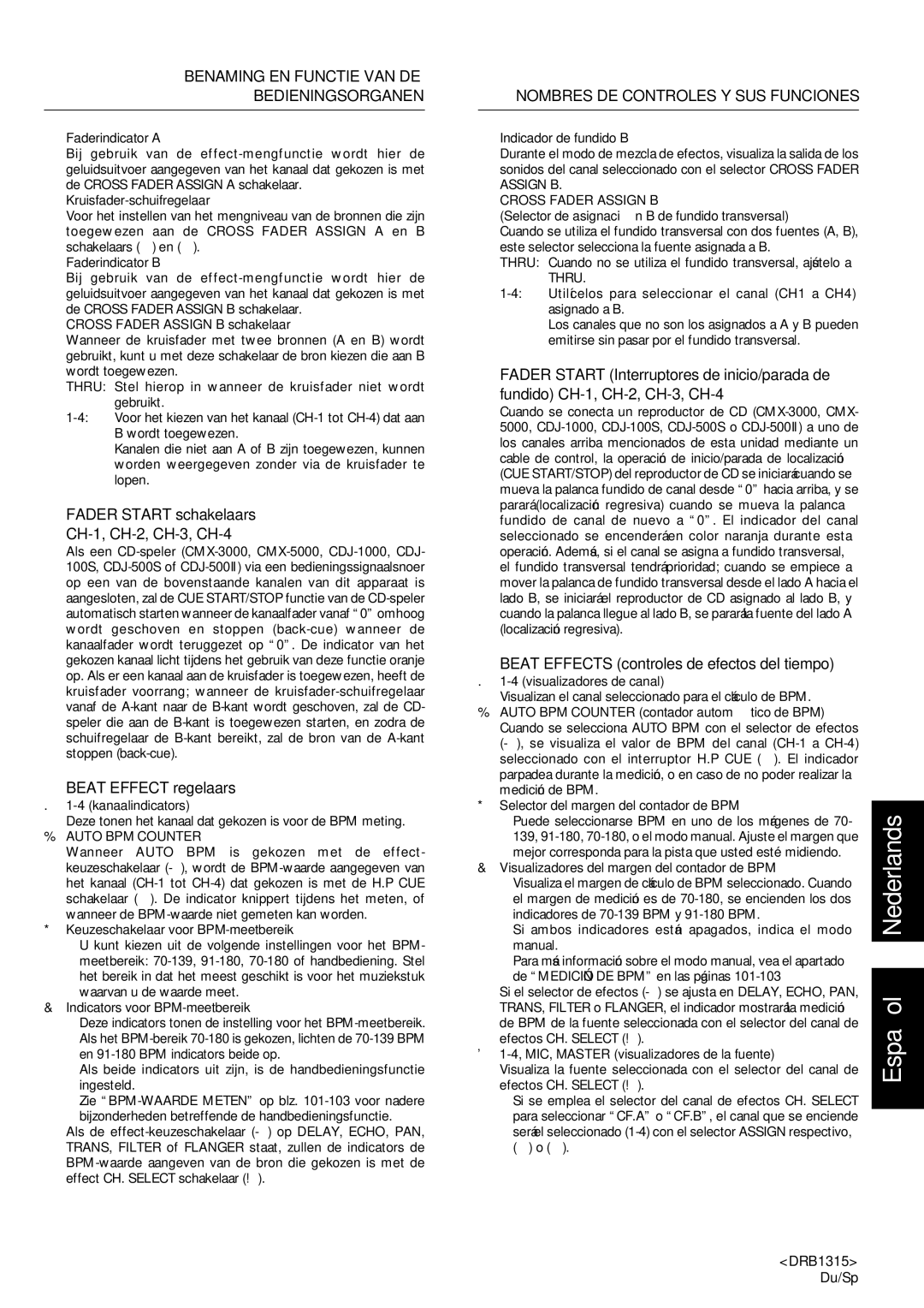 Pioneer DJM-3000 operating instructions Fader Start schakelaars CH-1, CH-2, CH-3, CH-4, « Beat Effect regelaars 