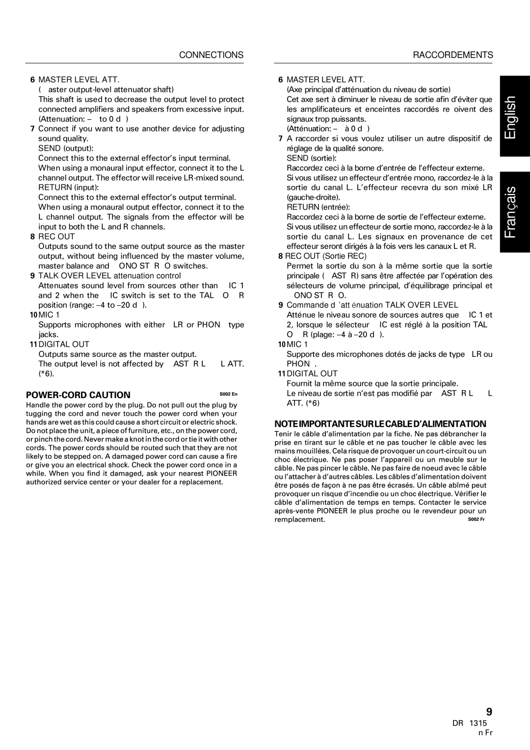 Pioneer DJM-3000 operating instructions Master Level ATT, Rec Out, Digital OUT 