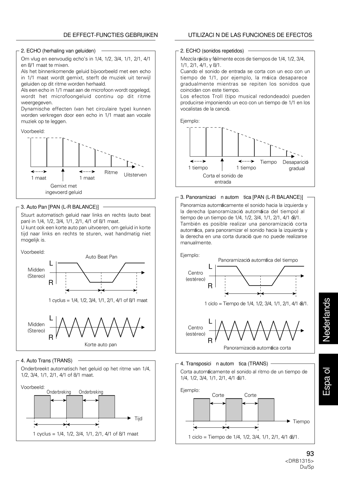 Pioneer DJM-3000 operating instructions DE EFFECT-FUNCTIES Gebruiken, Utilización DE LAS Funciones DE Efectos 